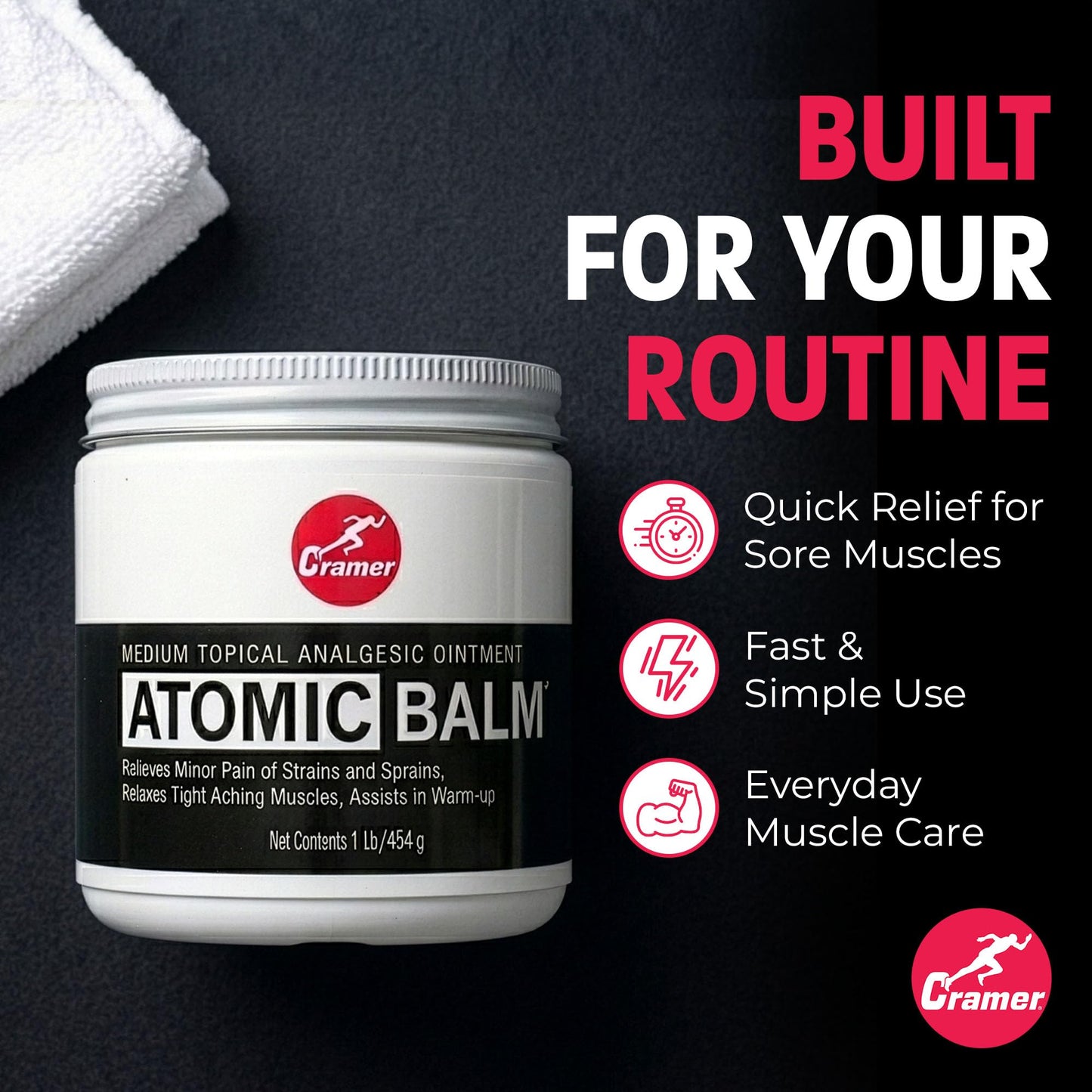 Cramer Atomic Balm, Medium Strength Warming Pain Reliever for Relieving Minor Pain From Strains & Sprains, Relaxing Tight Muscles, & Assisting in Warm-Up for Athletes, Relieve Joint & Arthritis Pain