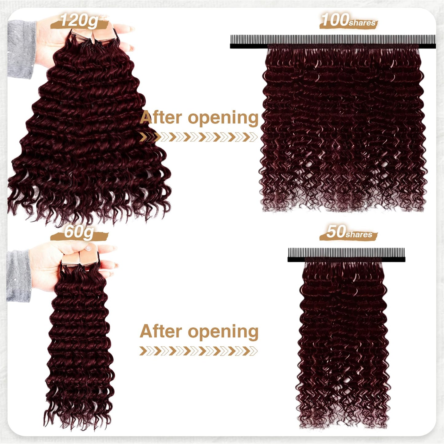 Miracle Knots Crochet Human Hair, Deep Wave Pre-Separated Crochet Hair for Black Women, Easy Install Hook Design, Invisible Natural Look,Boho Hair 14 Inch 120g(99J# Black Wine Color)