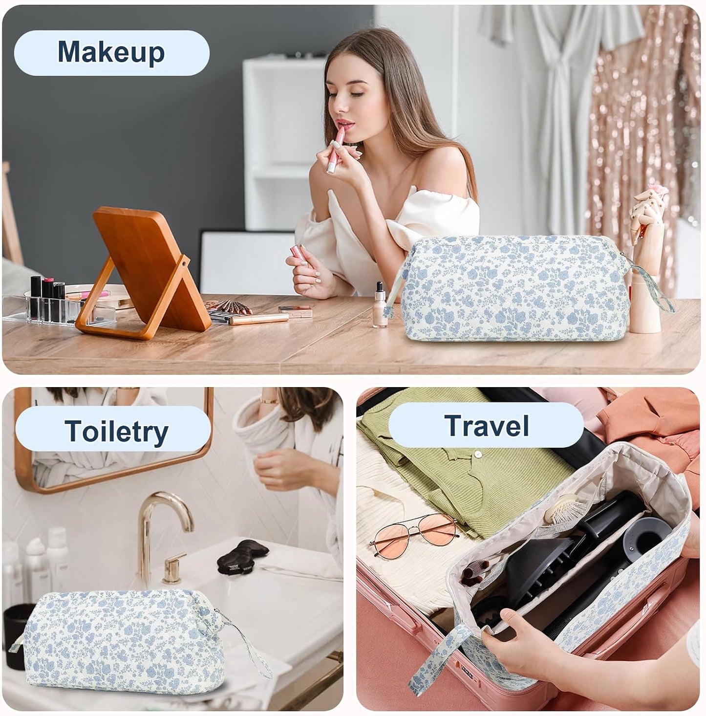 Large Quilted Hair Tools Travel Bag - Cute Dustproof Organizer for Hair Dryer & Curling Iron | Aesthetic Design