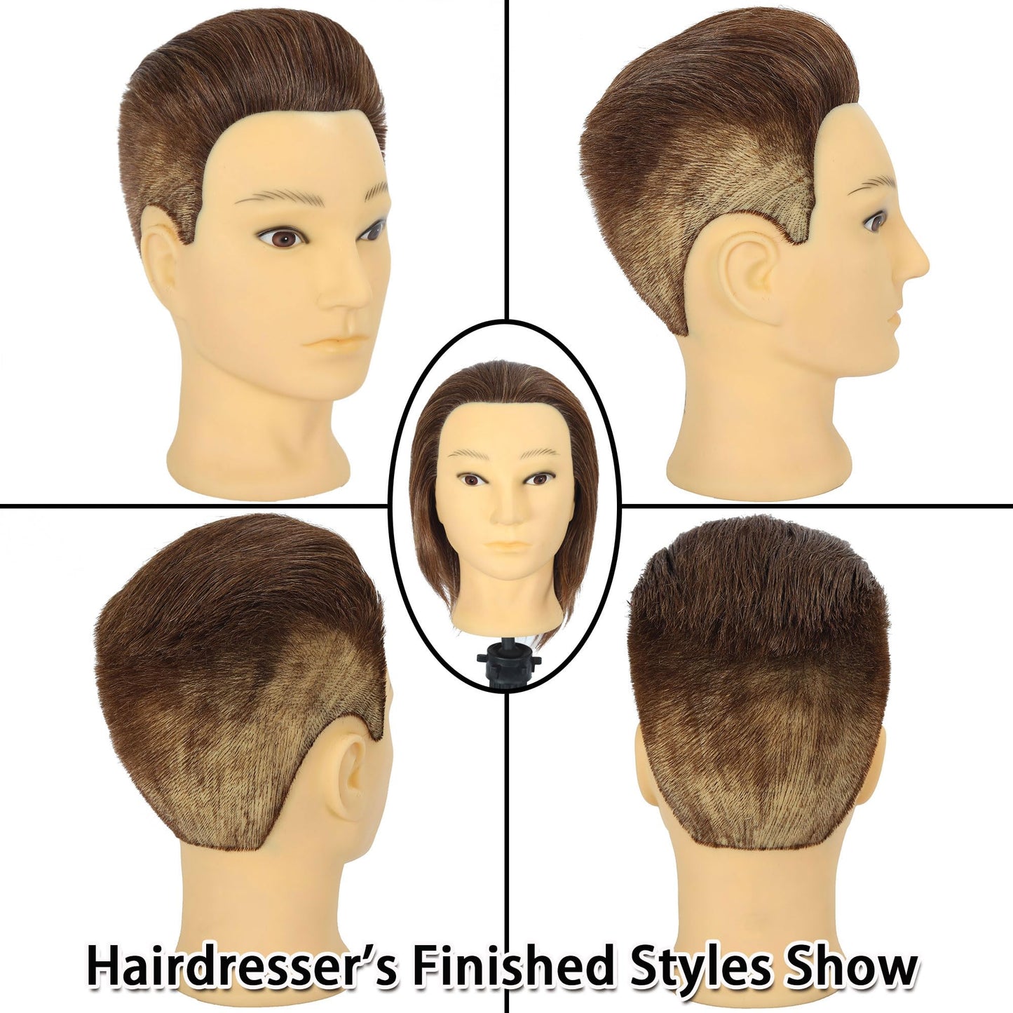 TKIMHEQ Male Mannequin Head with Beard 100% Human Hair Haircut Training Head for Cosmetology Straight Thick Hair Manikin Head Doll Head with Stand Practice Cutting Styling