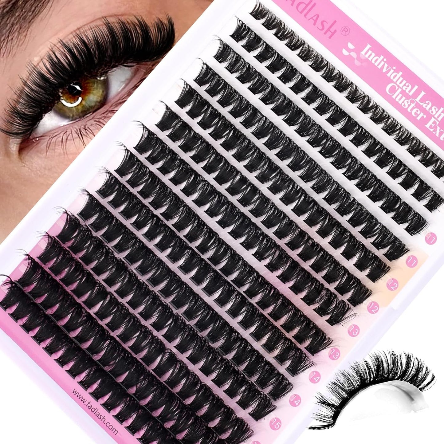 FADLASH Natural Eyelash Clusters - Fluffy 100D/200D Extensions | DIY Home Use, 8-16mm D Curl, 2 Pack