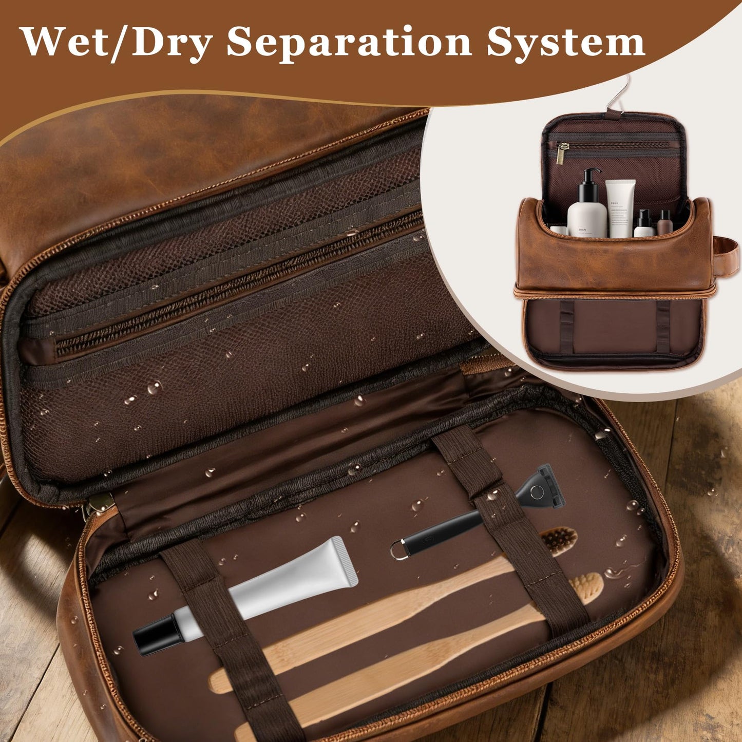 Aganmi Personalized Toiletry Bag Fathers Day Birthday Gifts for Men Dad Husband, Custom Initial PU Leather Waterproof Toiletry Organizer Dopp Kit Shaving Bag Travel Essential for Men (Light Brown J)