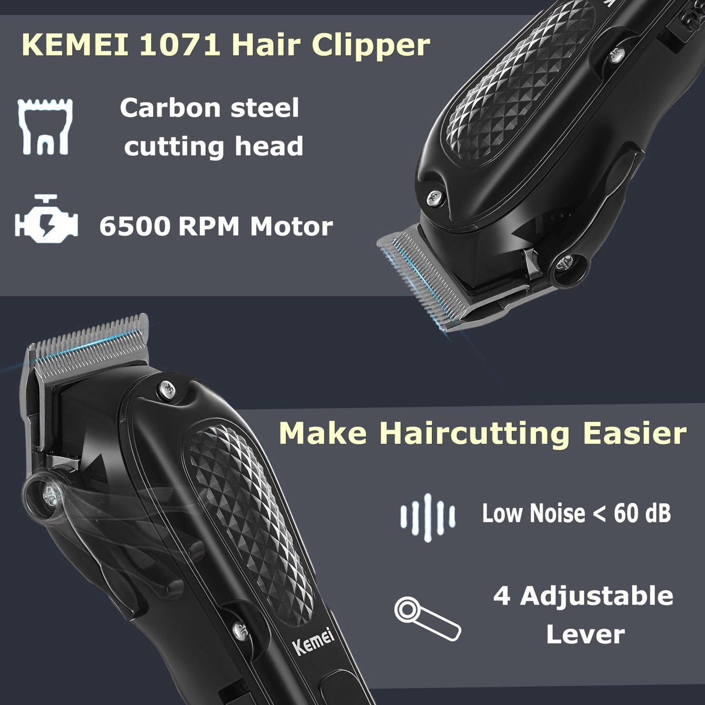 KEMEI Professional Hair Clippers for Men, Cordless & Corded Barber Hair Cutting Clipper, Rechargeable Beard Trimmer for Barbers/Home Use