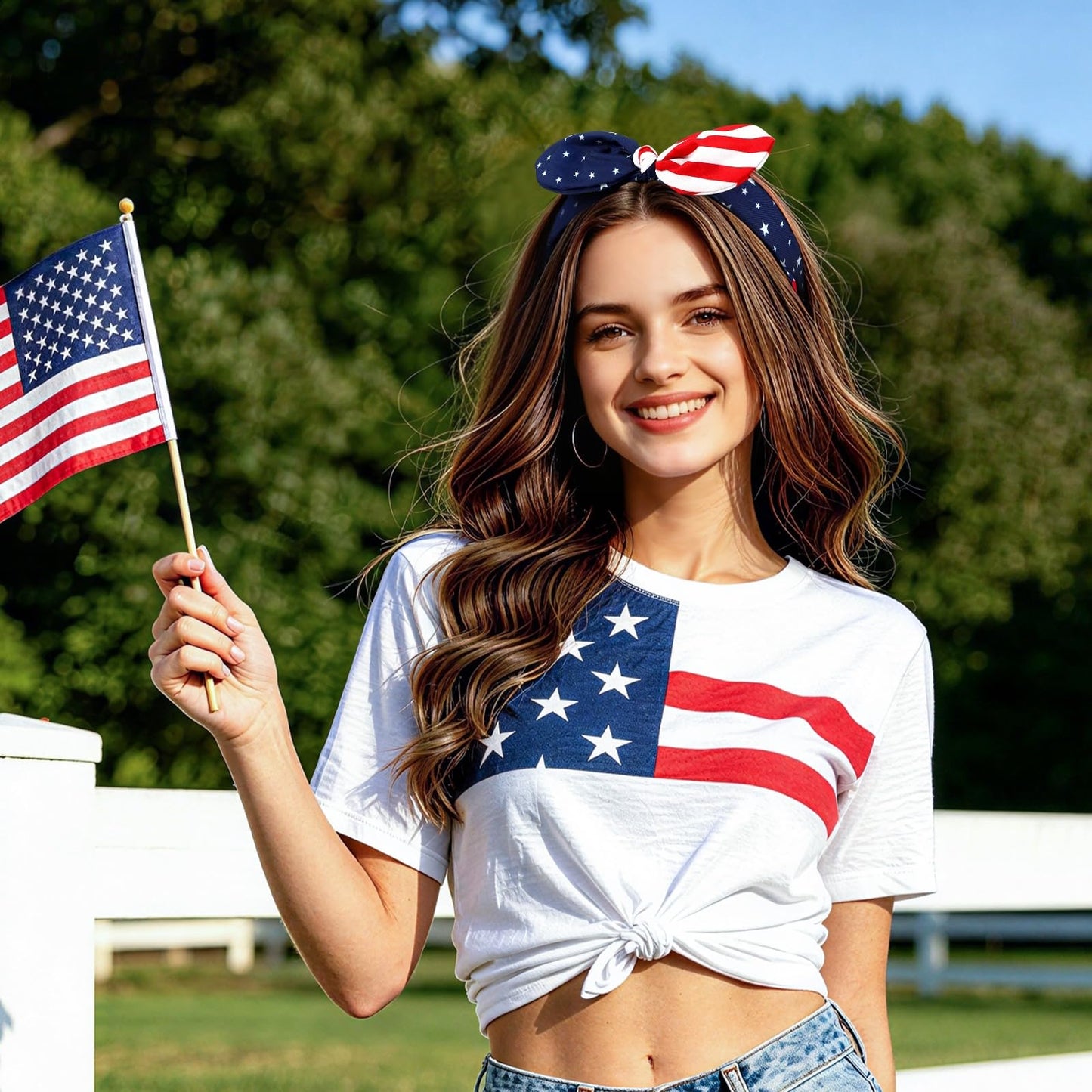 FEBSNOW 3 Pack 4th of July Headband, American Flag Knotted Headband