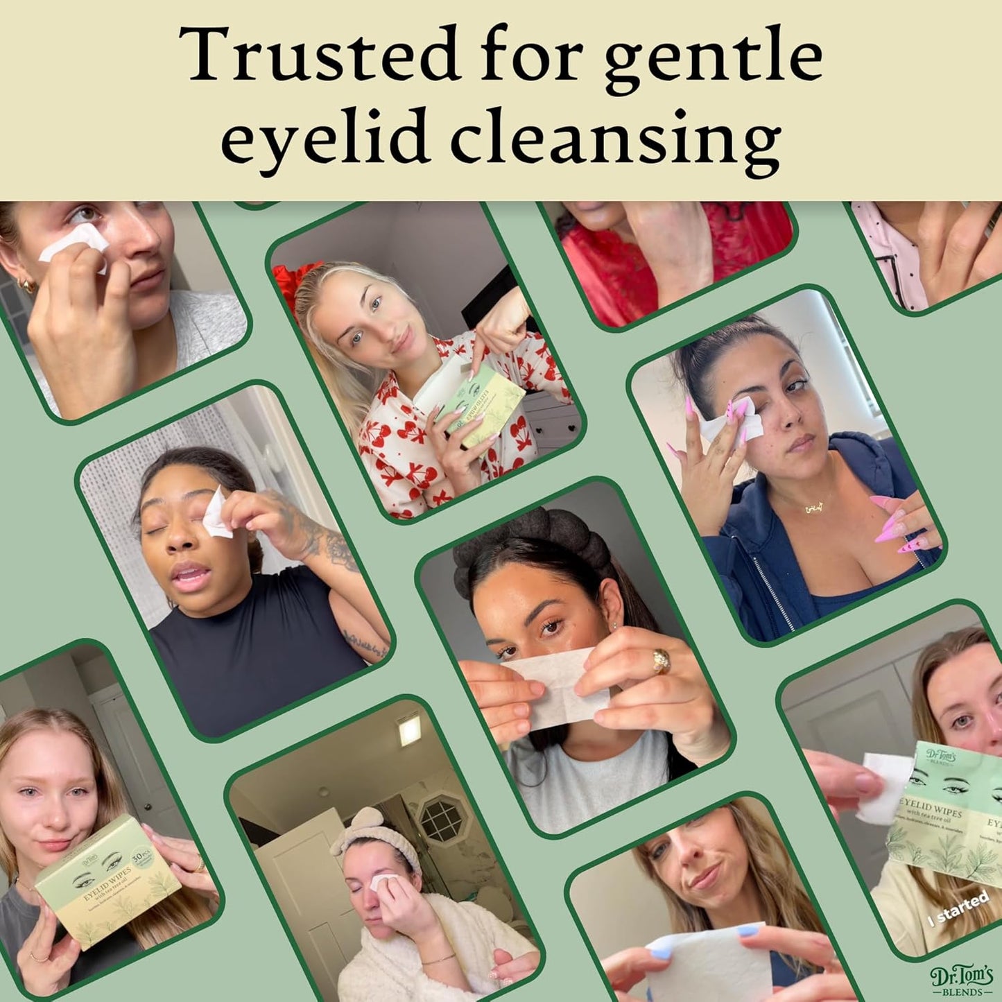 Dr. Tom's Tea Tree Oil Eyelid & Lash Wipes - 30 Individually Wrapped Makeup Remover Wipes for Dry, Itchy Eyes
