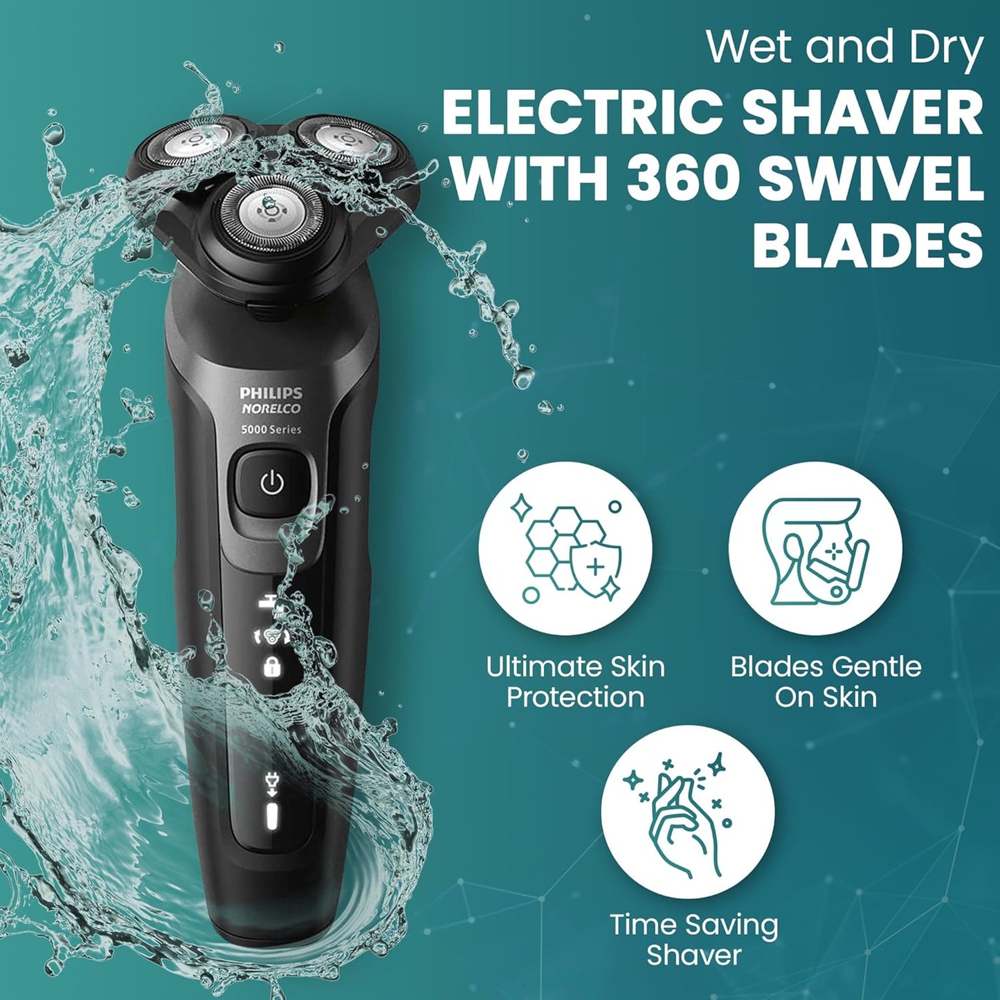 Philips Electric Shaver for Men - Rechargeable AquaTouch Wet & Dry with Comfort Cut Blades | Cordless 5D Flex Head Razor