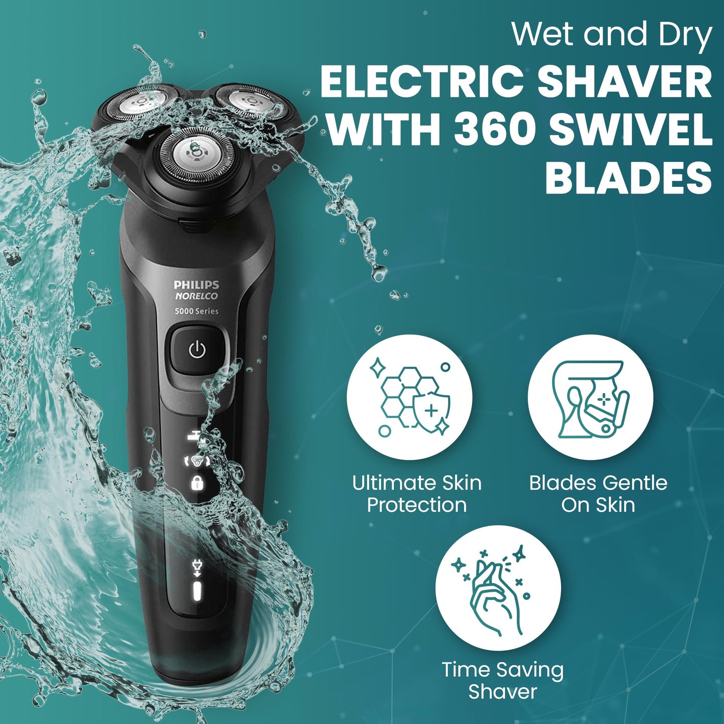 Philips Electric Shavers for Men, Rechargeable AquaTouch Mens Electric Shaver Wet and Dry with Comfort Cut Blades and Click-on Precision Trimmer, Cordless Electric Razors with 5D Flex Head