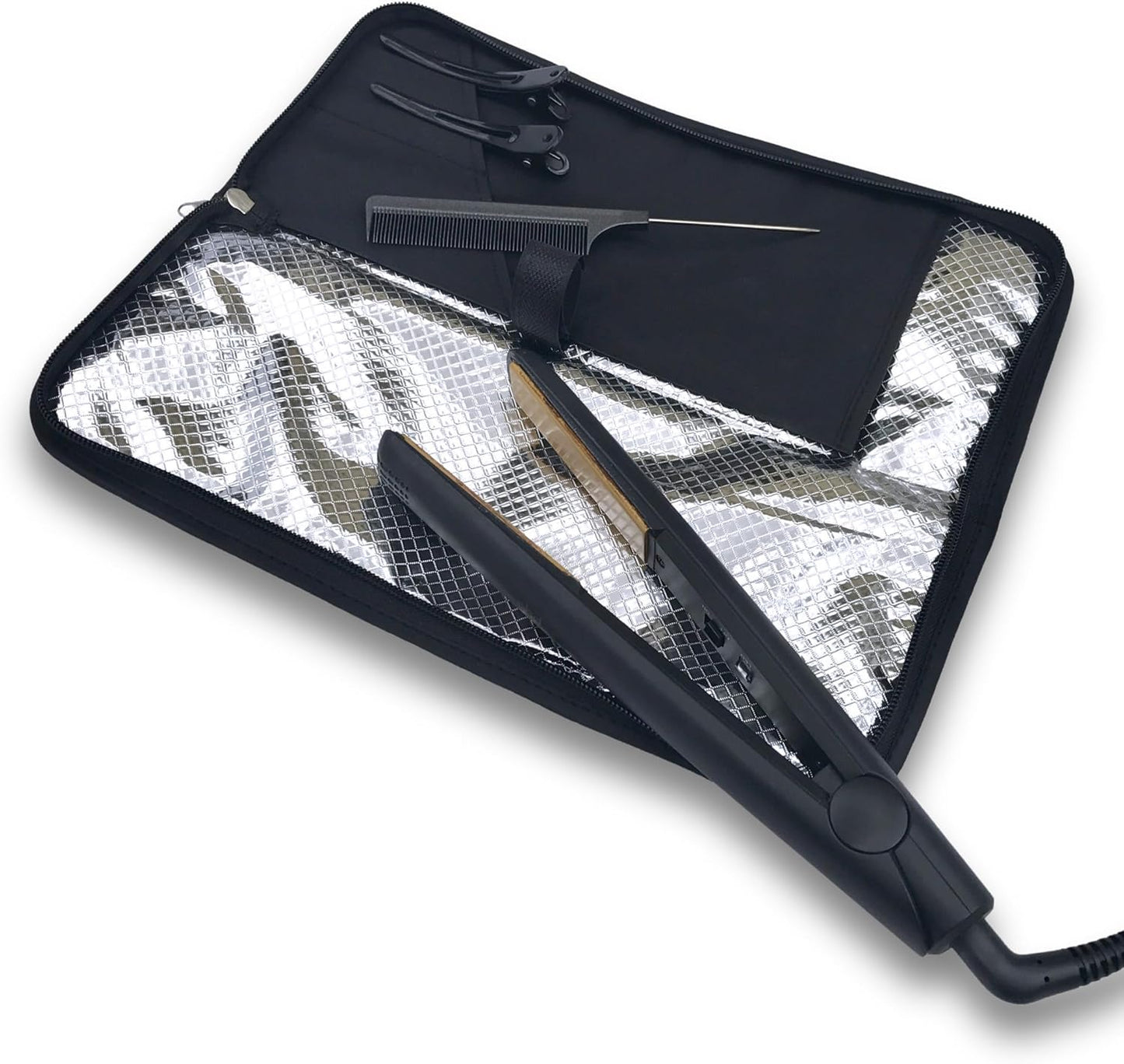 Hair Straightener Mat & Pouch - Heat Resistant Travel Case for GHD, BaByliss & Larger Straighteners | Compact Zip-Up Design