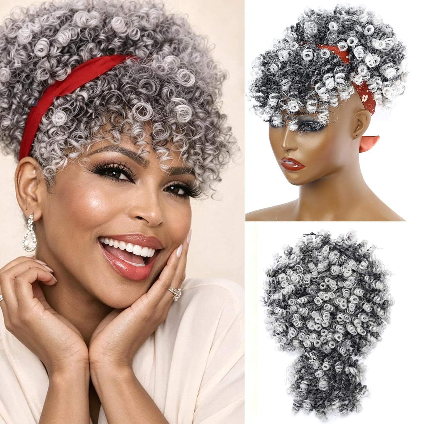 Afro Puff Drawstring Ponytail - Kinky Curly Hair Extension for Black Women | Natural Black, Short 1B Color