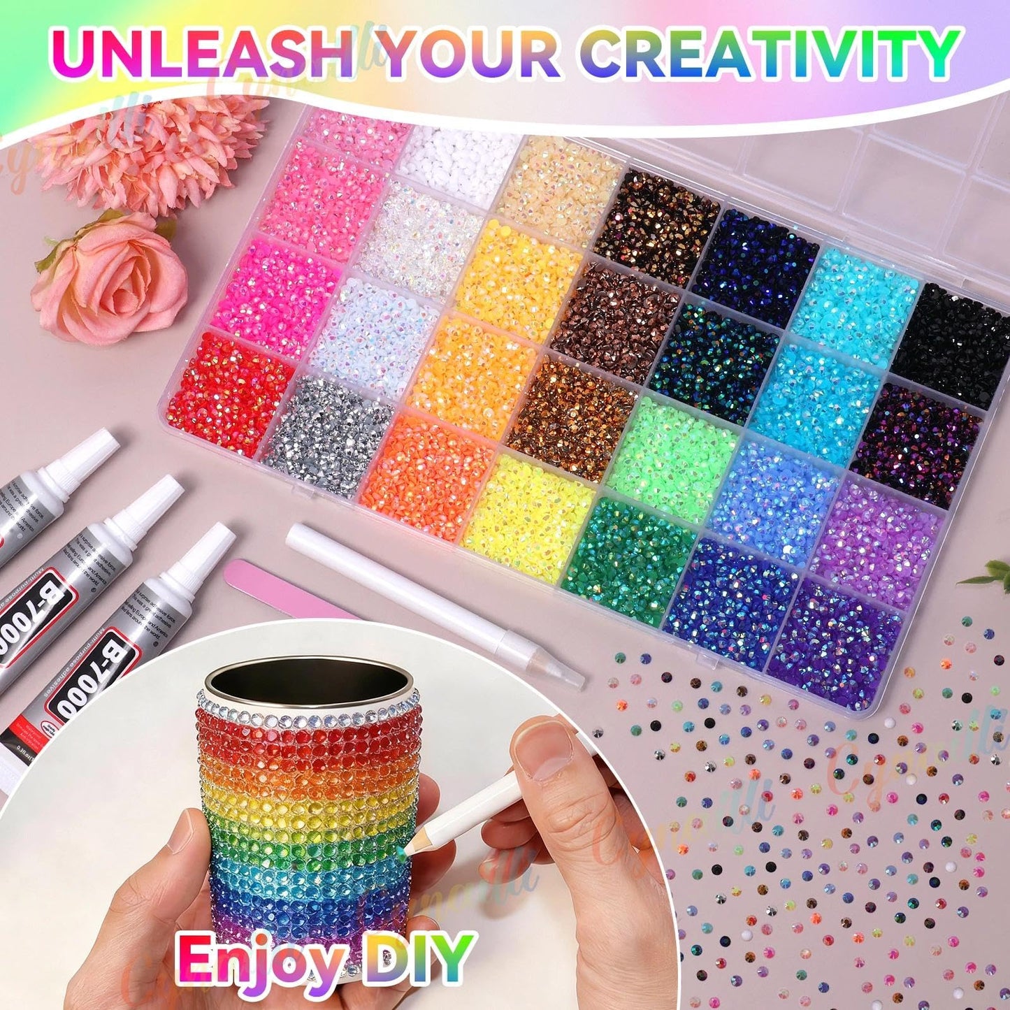 32000Pcs 3MM Colors Flatback Rhinestones for Bedazzling, Jelly Resin Rhinestones Gems, Colorful Gems Bedazzling for Crafting DIY Face Makeup Crafts Tumblers