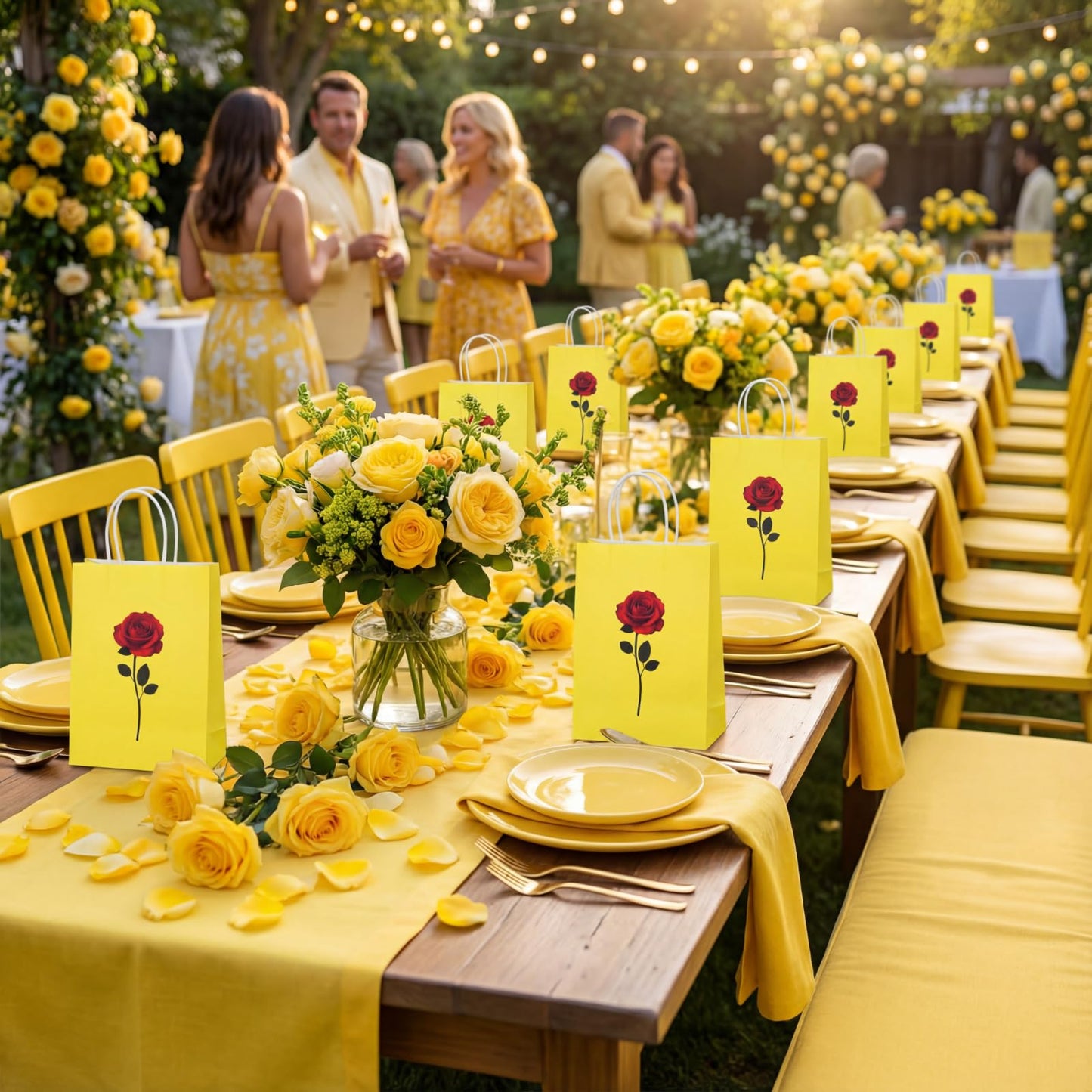 Humyoun 30 Pcs Rose Beauty Gift Bags Princess Party Favors Paper Goodie Candy Treat Paper Bag with Handle Bulk Princess Birthday Party Supplies Decorations, 8.3 x 5.9 x 3.2 Inch