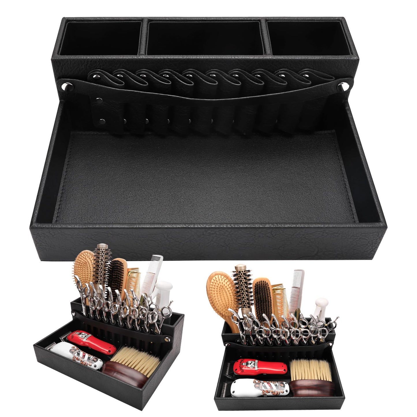 Barber Station Tray for Scissors Holder & Clippers Organizer, Barber Accessories Storage Station for Combs/Hair Clip/Trimmers, Barber Salon Home Desktop Tool Organizer(Small 11.9" x 8.8" x 4.4")