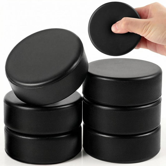 6PCS Sport Foam Hockey Pucks, 3 Inch Mini Soft Foam Hockey Pucks with Mesh Bag Colored for Adult Indoor Outdoor Use Sport Game Classic Training and Practicing (Black)