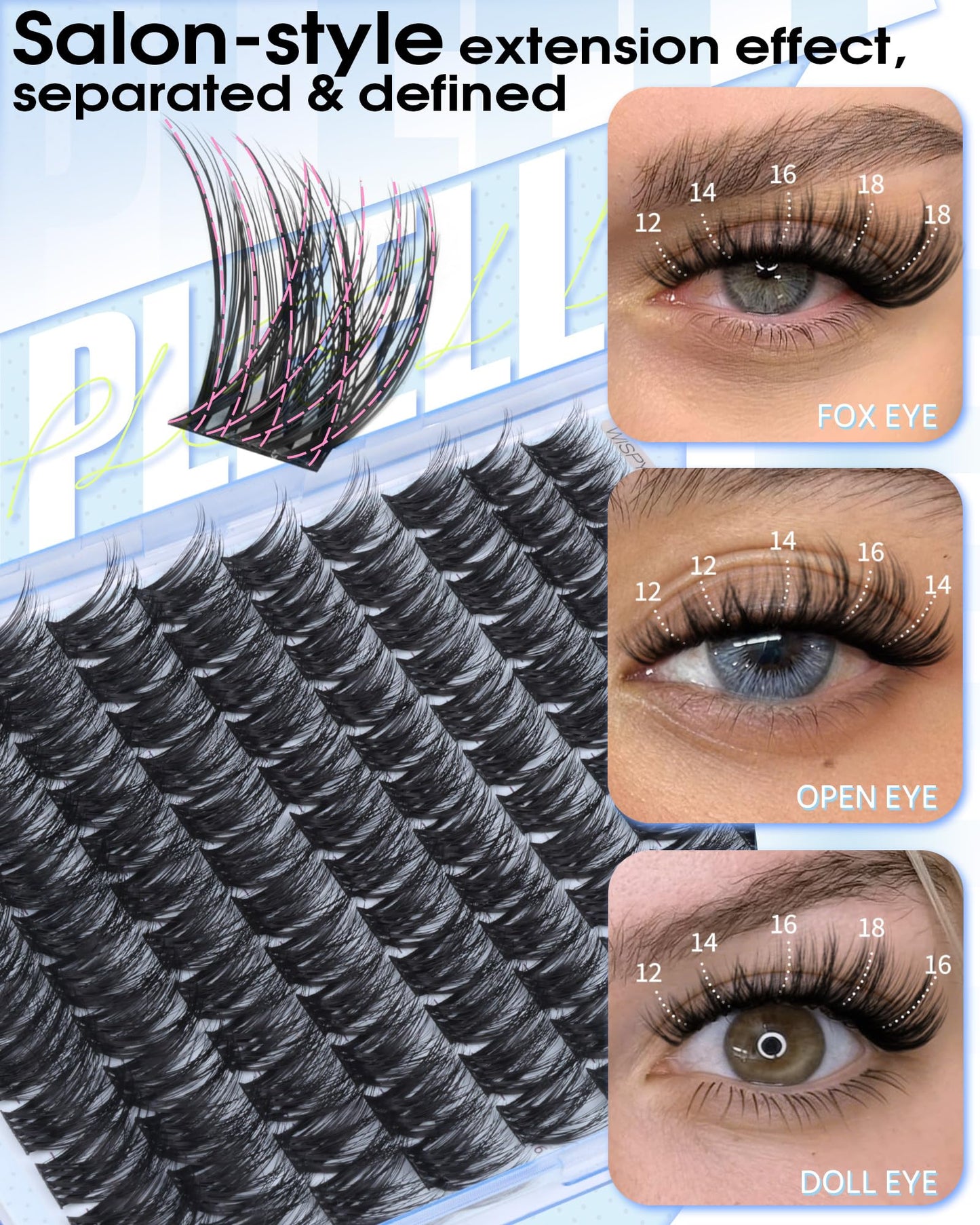 Fluffy Lash Clusters Volume Eyelash Clusters 12-18mm 5D DIY Lashes Clusters D-Curl Thick Cluster Eyelash Extensions Wispy Individual Lashes with Ultra-Thin Band by Pleell