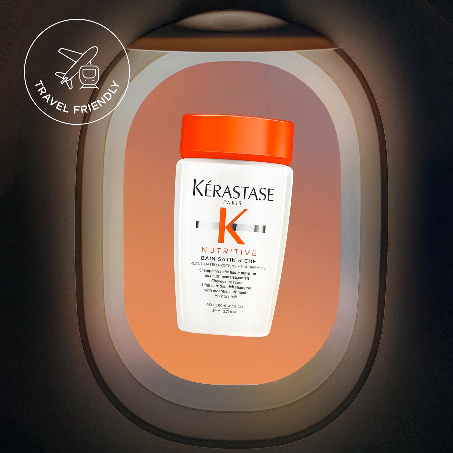 KÉRASTASE Nutritive Bain Satin Riche Shampoo, Cleanses & Deeply Replenishes Moisture with Plant-Based Proteins & Niacinamide for Medium to Thick to Dry Hair, 2.71 Fl Oz Travel Size
