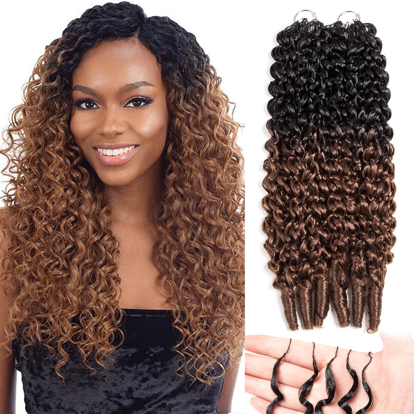 Feather Crochet Hair for Black Women Miracle Knots Invisible Curly Water Wave Crochet Hair Black Pre-Separated Deep Wave Synthetic Braiding Hair Extensions (OT30, 12, Burmese Curly)