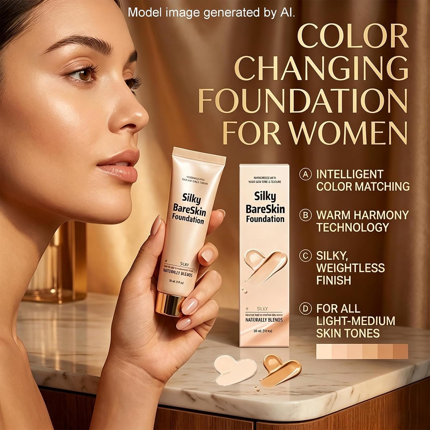 Color Changing Foundation for Women - Hydrating & Firming, Buildable Sheer to Medium Coverage | 1 fl oz (Light)