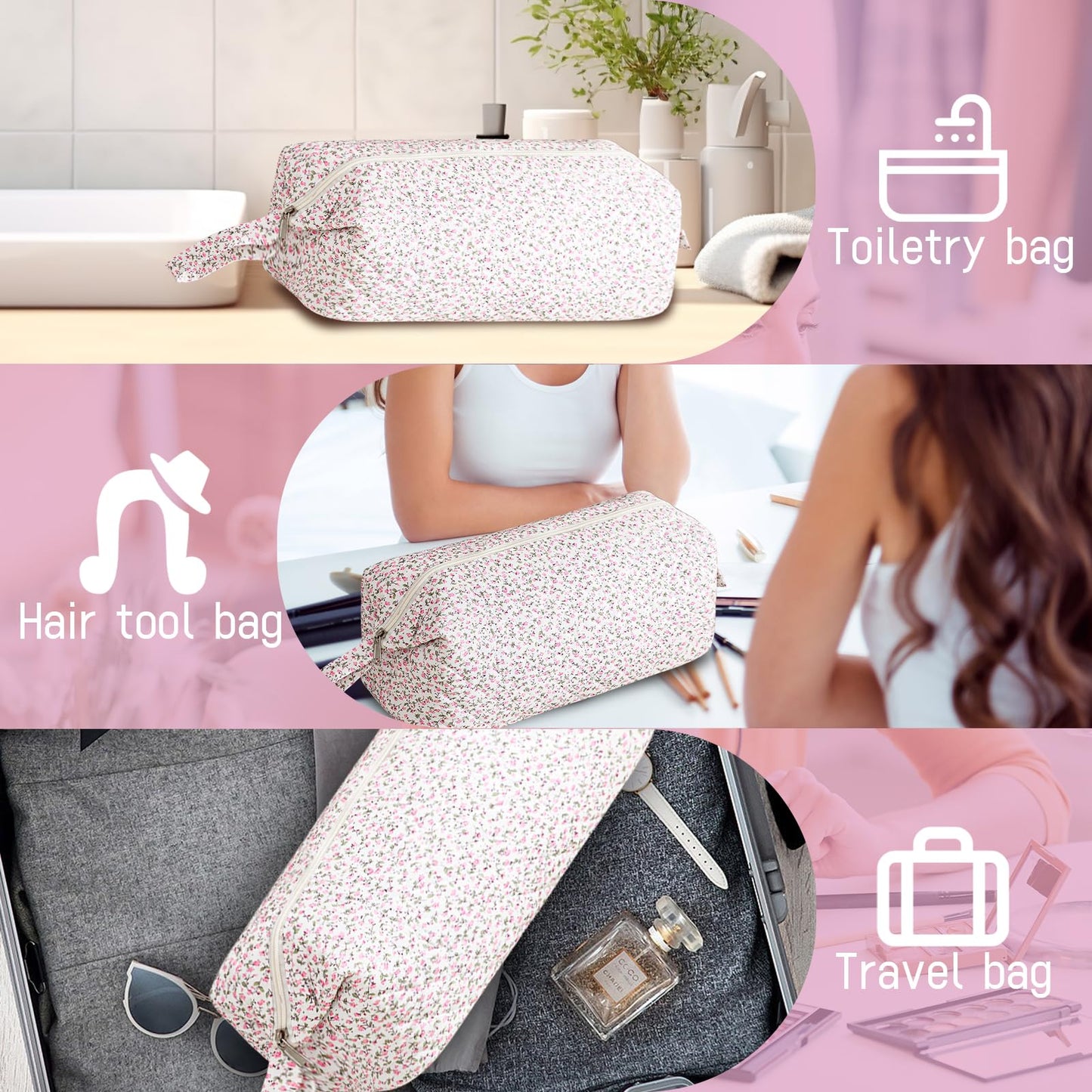 YATFRIK Quilted Hair Tools Travel Organizer Bag, Portable Carrying Case for Hair Dryer & Styling Tools, Cute Travel Hairdryer Bag for Women