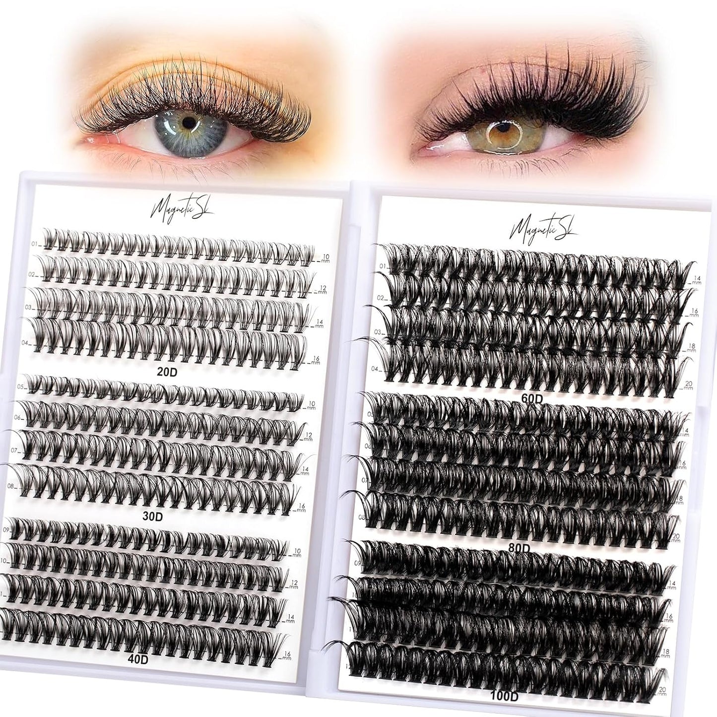 Lash Clusters - 480 Multi-Style False Eyelash Extensions | 10-20mm Thick 60D-100D for DIY Beginners