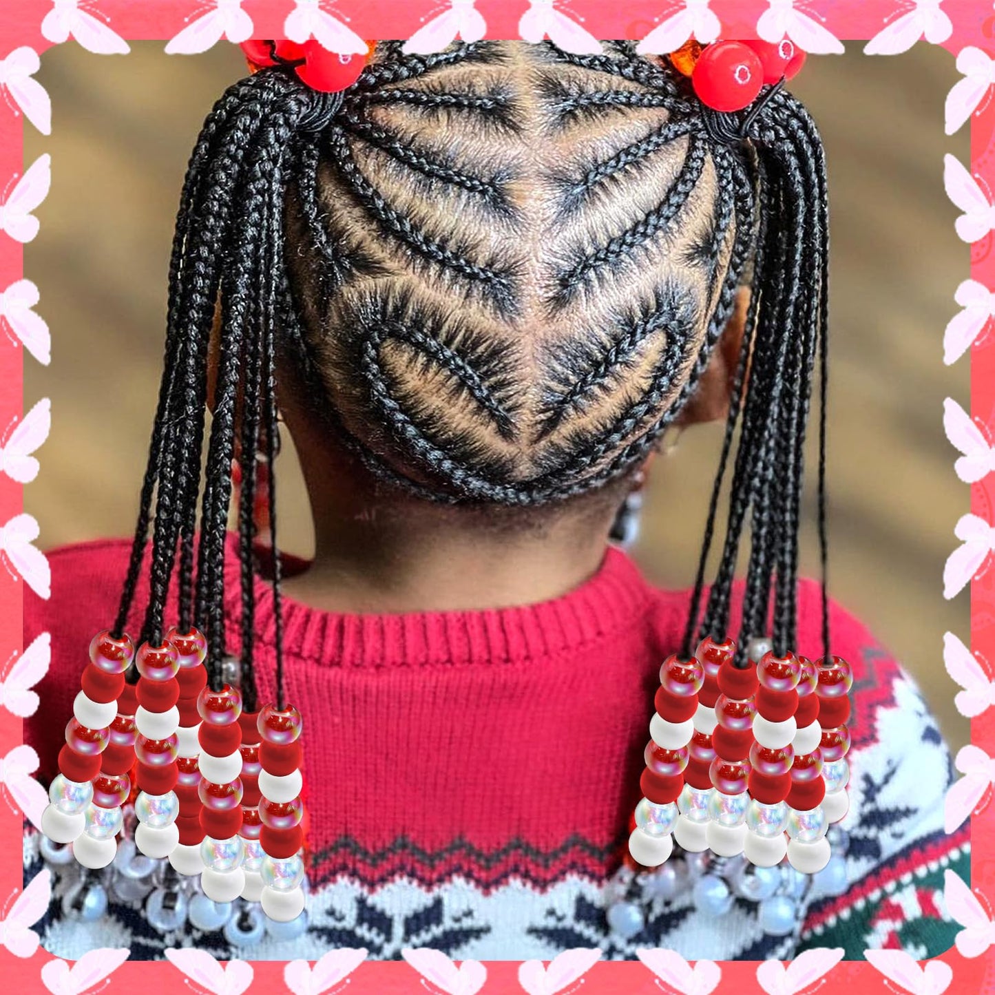 NAISKA 60PCS Valentines Red Hair Beads for Braids AB Color Round Beads for Hair Acrylic Dreadlock Bead Cute Pony Braids Beads Jewelry Valentine's Day Loc Hair Accessories