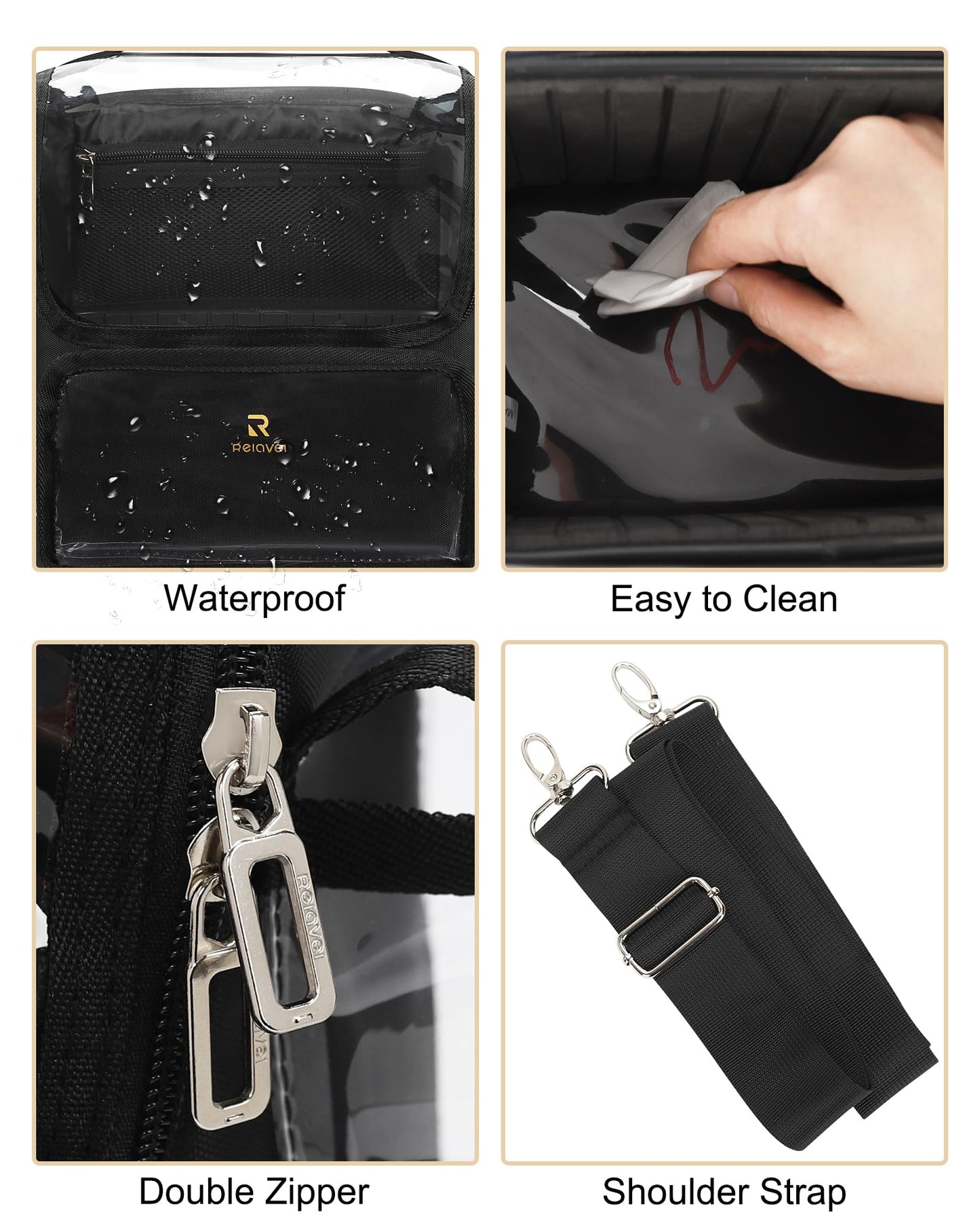TANTO Makeup Brush Bag & Makeup Brushes Holder, Clear Large Cosmetic Case Professional Makeup Artist Bag Portable Travel Organizer with Adjustable Dividers and Shoulder Strap (Black,Large)