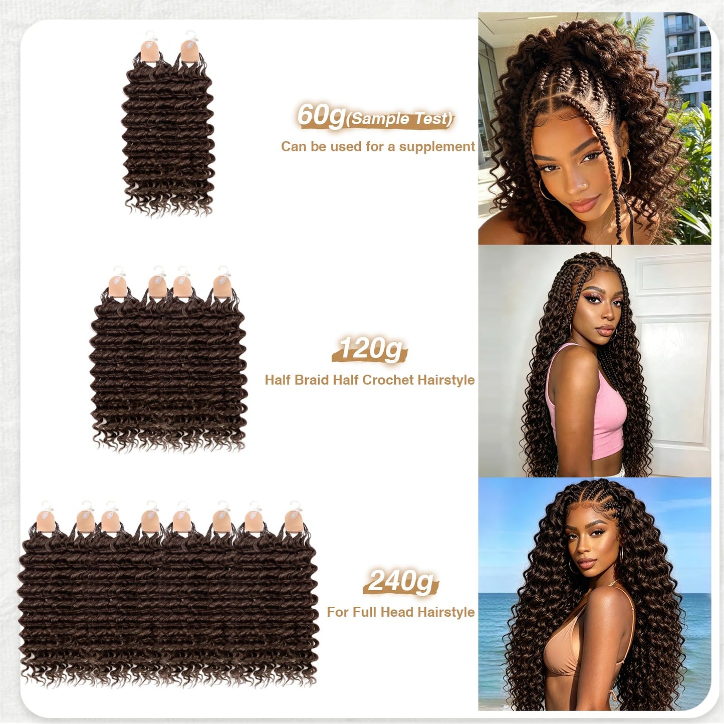 Human Crochet Hair for Black Women 14 Inch 60g Pre Separated 50 Strands Deep Wave Feather Crochet Human Hair Invisible Miracle Knots Boho Crochet Hair Human Hair Crochet Bundles(Chocolate Brown 4#)
