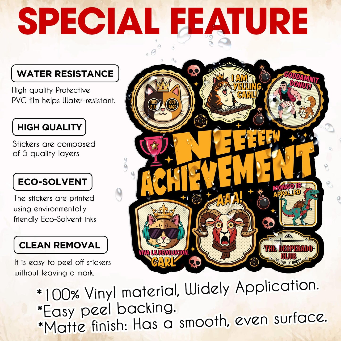 3 Pack New Achievement Sticker Dungeon Crawler Carl Gamer Trophy Princess Donut Bookish Fantasy Reader Decal Waterproof Vinyl Decal for Water Bottle, Laptop, Phone, Car Gift 2 Inch