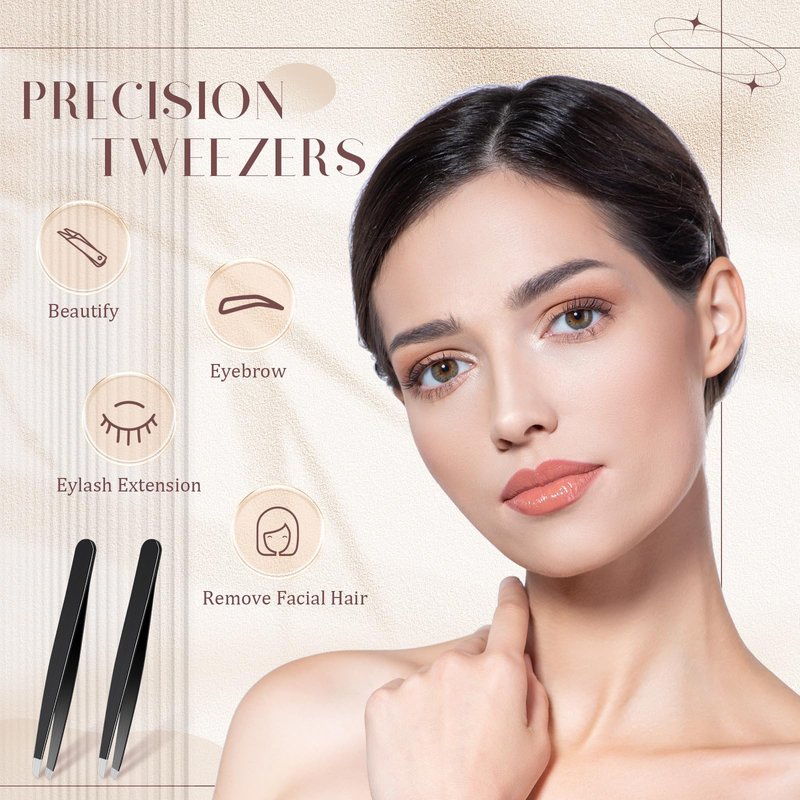Lasnten 64 Pieces Eyebrow Tweezers Bulk for Women Men Slanted Precision Stainless Steel Tweezers for Facial Hair Removal Chin Hair Eyelash Extension Plucking Blackhead Grooming Self-care(Black)
