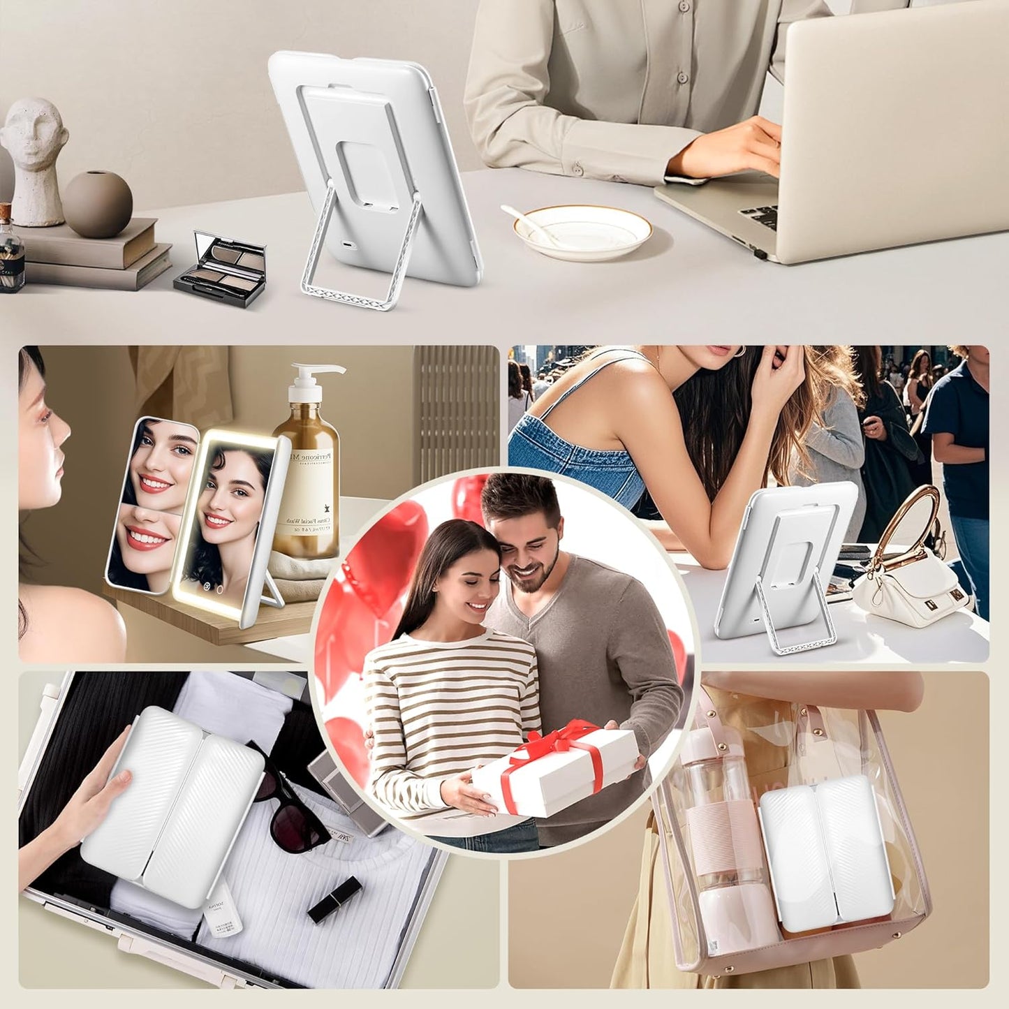 Makeup Mirror with Lights - 30X/10X/5X Magnification, Dimmable Trifold Vanity Mirror | Portable Travel Size