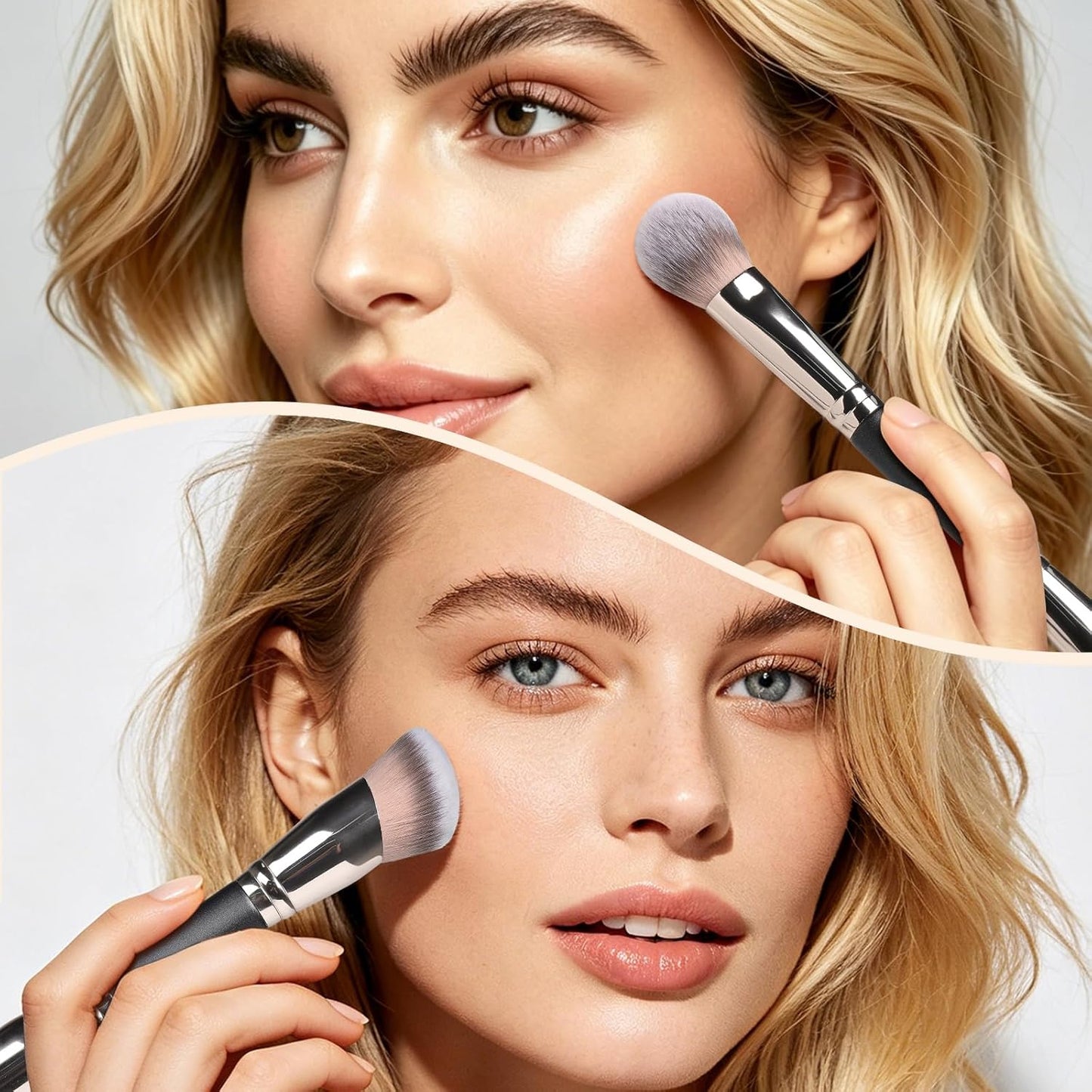 Foundation Concealer Contour Brush Set - 3 Dual-Ended Makeup Brushes for Liquid & Powder | Cruelty-Free & Vegan