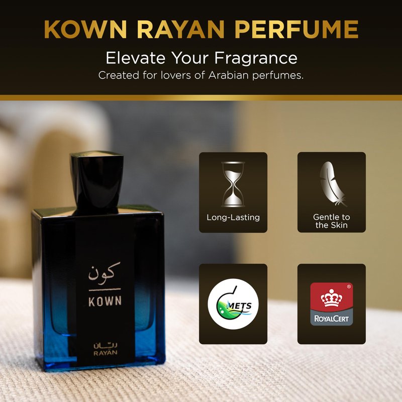 RAYAN Kown - Modern Woody Oud Perfume for Men, Arabian Eau De Parfum, 100mL (3.34 Fl oz) Perfumes Arabes Para Hombres, Long Lasting Perfume with Bergamot, Lavender, Cardamom - A Gift for All Occasions