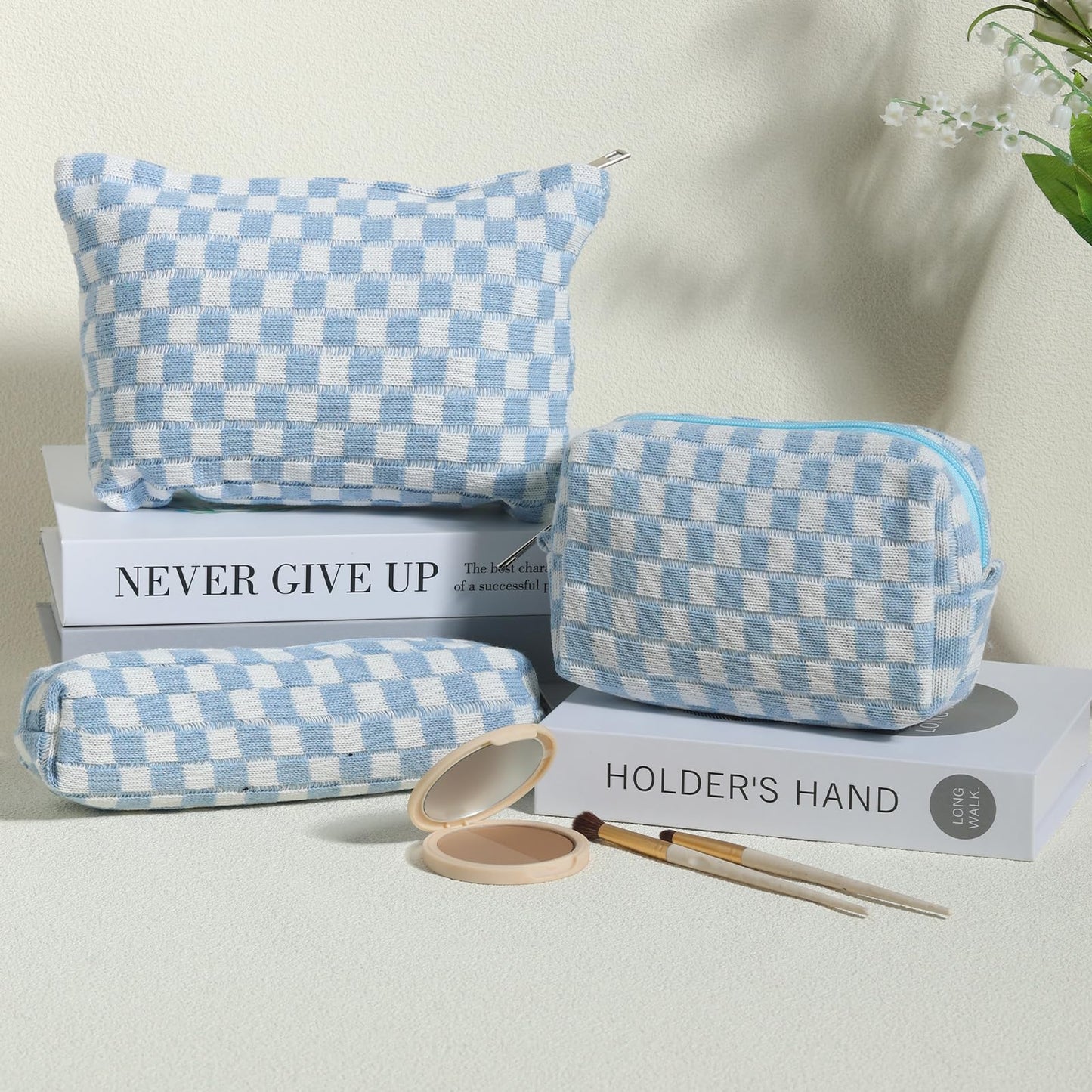 LYDZTION Makeup Bag Cosmetic Bag for Women,1Pcs Large Capacity Makeup Bags and 1Pcs Pencil Case Makeup Brushes Storage Bag Travel Toiletry Bag Organizer