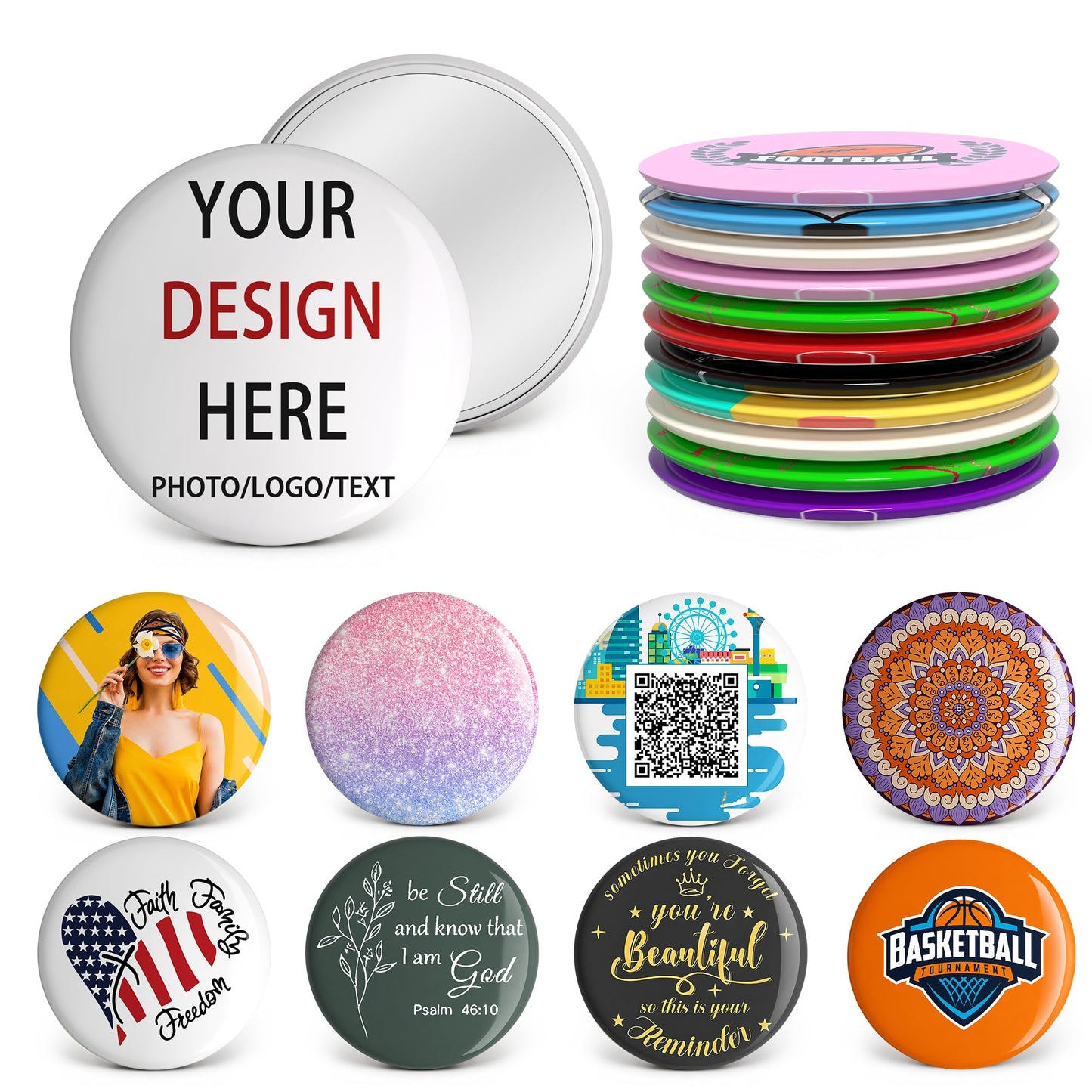 Custom Compact Mirror in Bulk,Pack 12-200 Personalized Travel Mirror with Your Photo/Logo/Text,Portable Pocket Makeup Mirror Personalized Gift for Christmas,Wedding Party Favor,Promotion,Daily Use