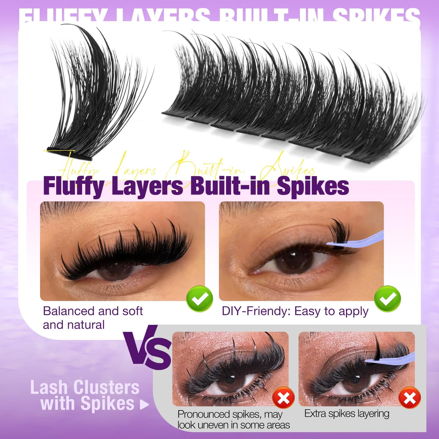 Manga Lash Clusters with Spikes Wispy Anime Eyelash Clusters Fluffy Fairy Lash Extensions Soft Thin Band D Curl Individual Lashes DIY Lash Extension 12-20mm by Yawamica