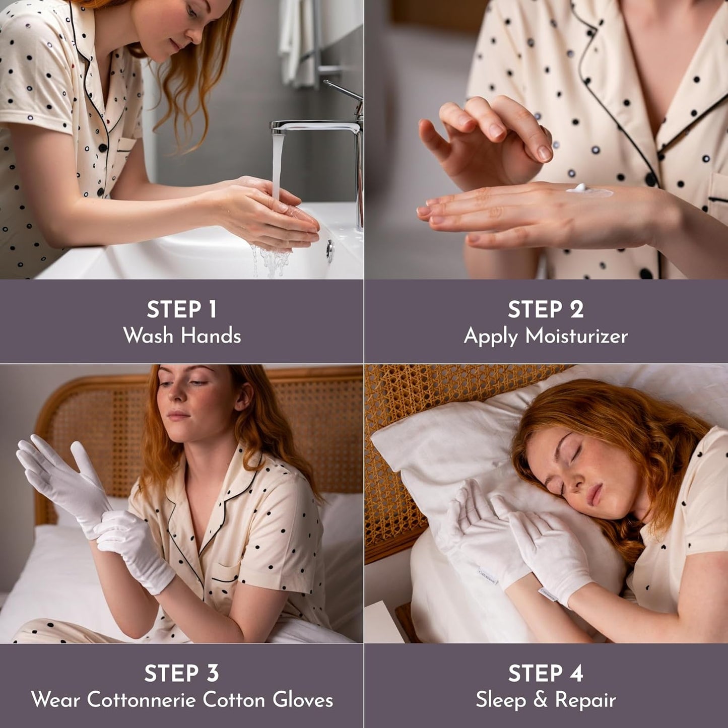 Cotton Moisturizing Gloves for Dry Hands - 4 Pairs Overnight Hand Care | Medium Size