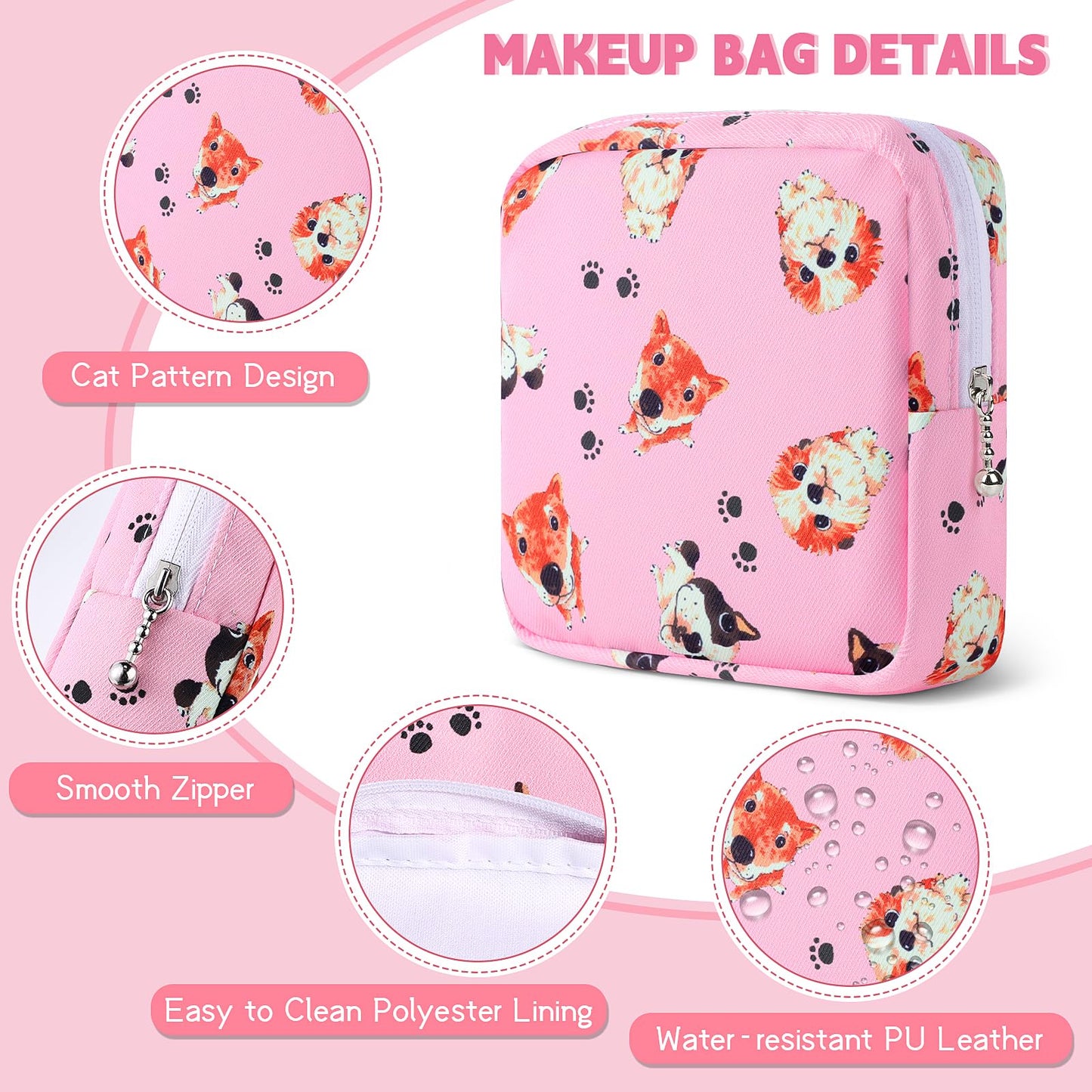 Likesing 5.1" Mini Makeup Bag for Purse, Nylon Small Makeup Pouch Travel Cosmetic Make up Bags for Women Girls, Cute Preppy Mini Toiletry Bag Coin Pouch Period Bag(N1230 Pink)