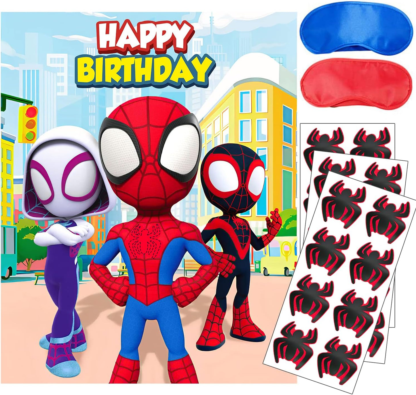 Spidey Birthday Decorations - 24PCS Stickers & Large Poster | Fun Party Games for Kids