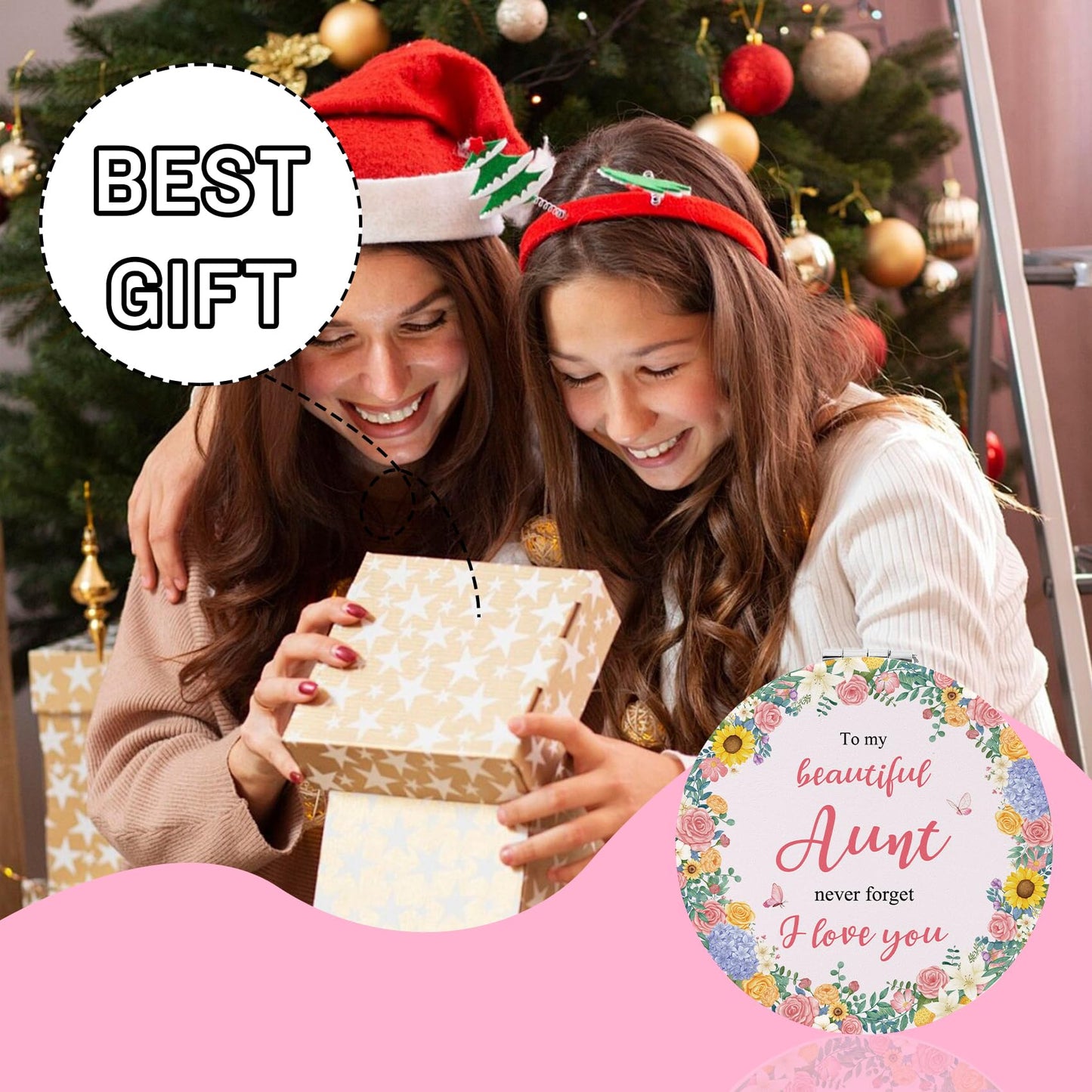 Goyinxza Aunt Gifts Aunt Gifts Pink Flower Compact Mirror from Niece Nephew Mothers Day Birthday Gift for Auntie Thanksgiving Valentines Day for Auntie Travel Folding 2-Sided Mirror