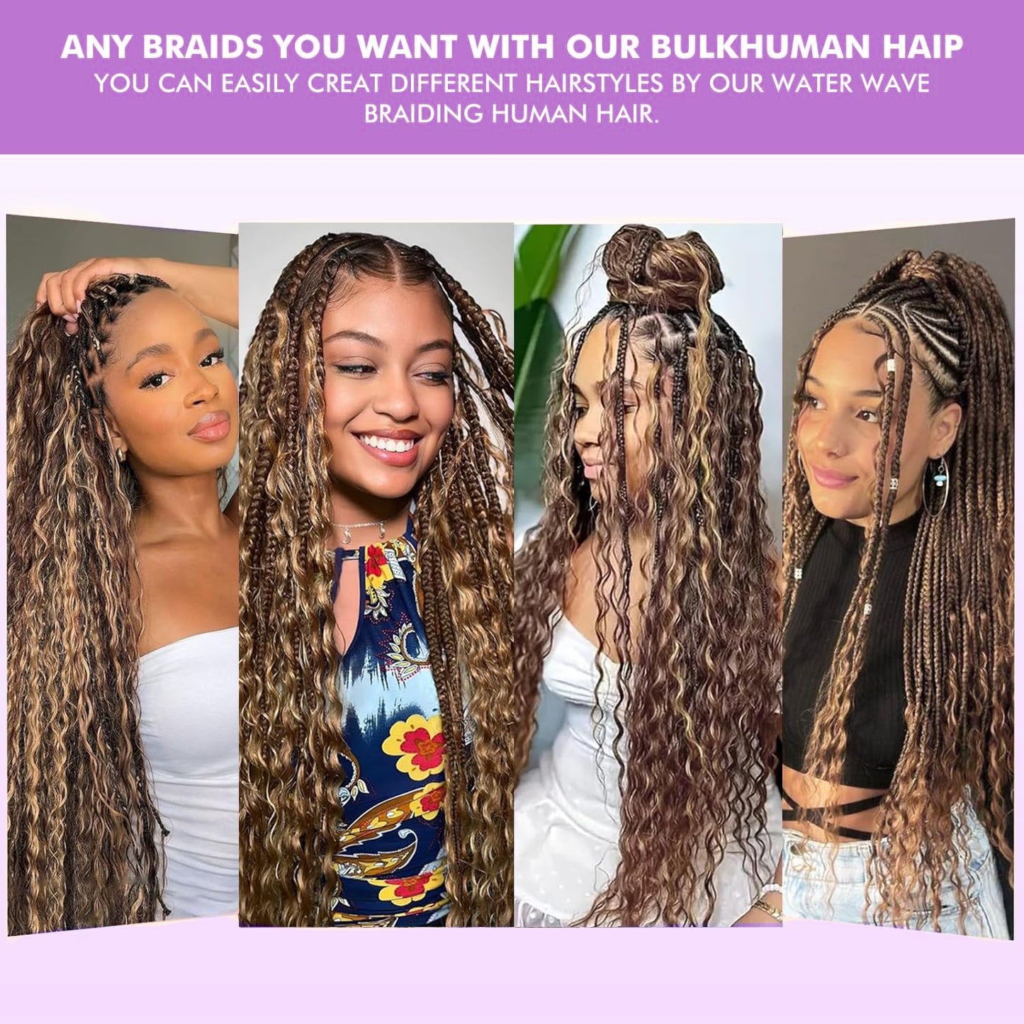Human Braiding Hair for Boho Braids 18 Inch 110g Deep Wave Bulk Human Hair for Braiding Knotless 12A Curly Wet and Wavy Boho Bohemian Braids No Weft 3 Bundles 4/27 Color (18 Inch-110g)