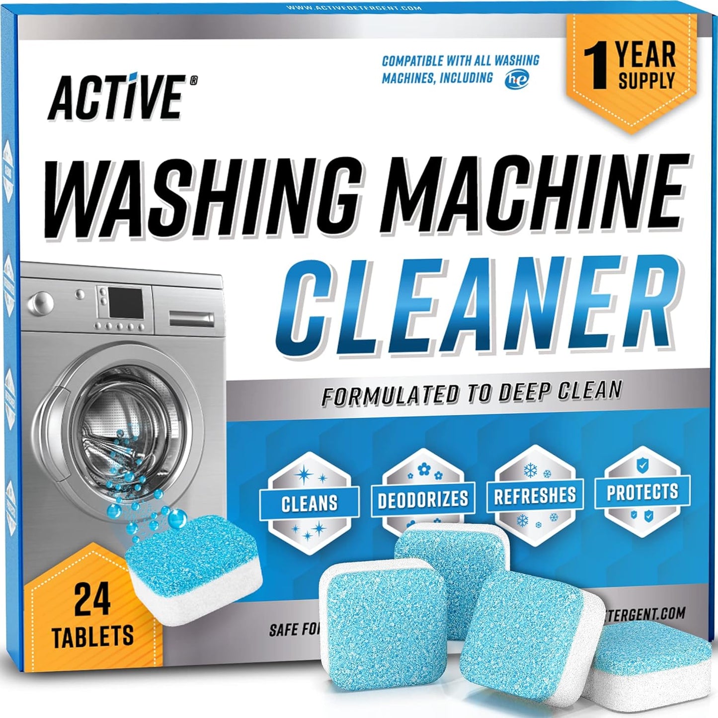 Washing Machine Cleaner Tablets - Eco-Friendly Descaler for HE & Top Load Washers | 24-Pack, Septic Safe