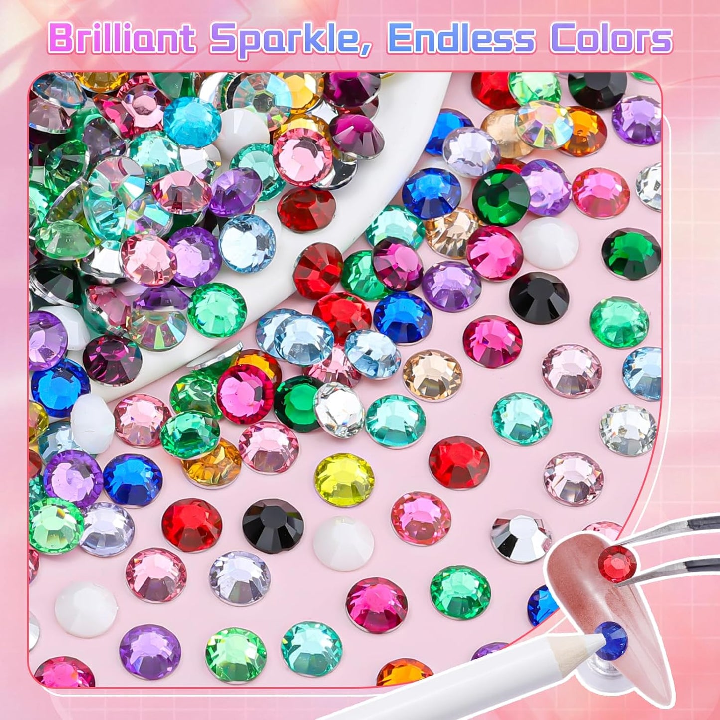 3mm Resin Rhinestones - 24000 Pcs Flatback Gems for Crafting | Pink, Red, Black Colors & Bedazzler Kit with Tools & B7000 Glue