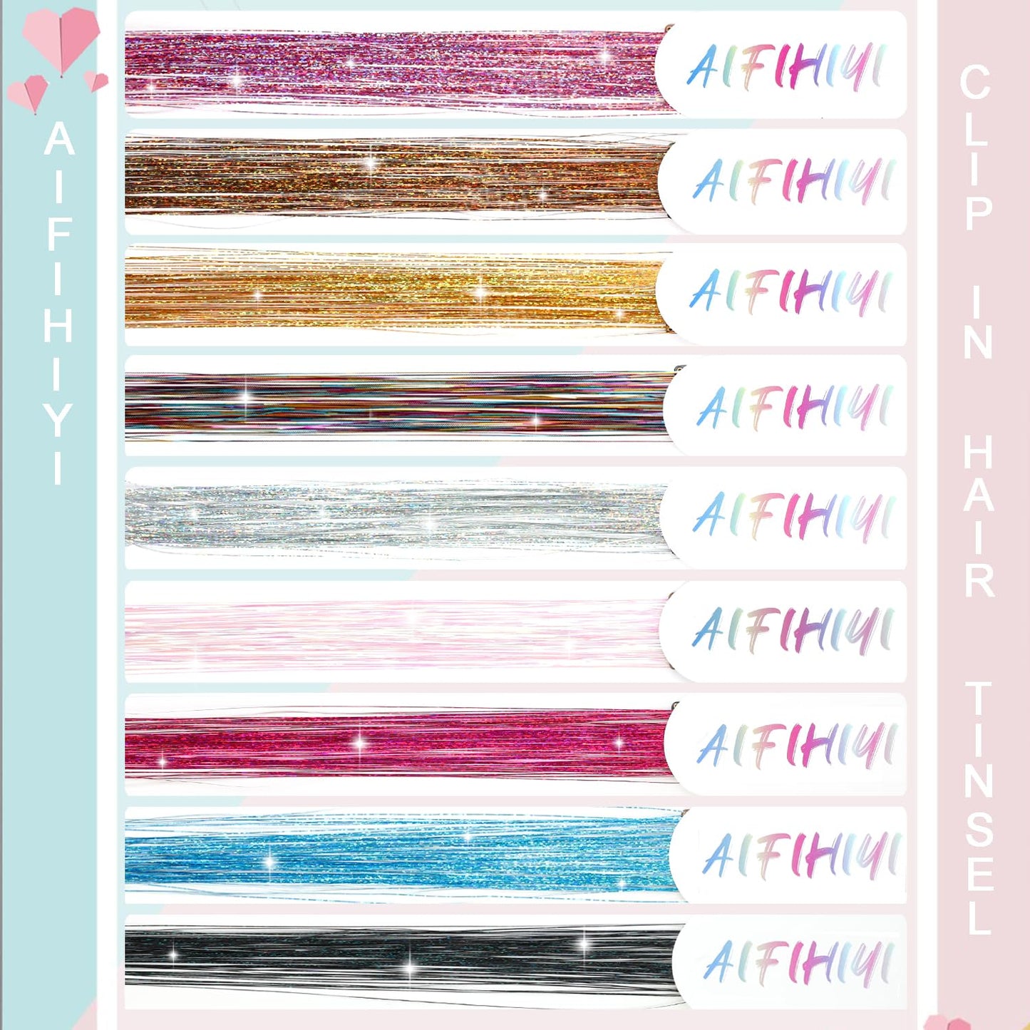 AIFIHIYI Hair Tinsel Clip in 18 Pcs Colorful Clip In Tinsel Hair Extensions, Fairy Hair Tinsel Clips in Glitter Hair Tinsel Kit Accessories for Girls Women Festival Party Daily Use (Colorful-18Pcs)