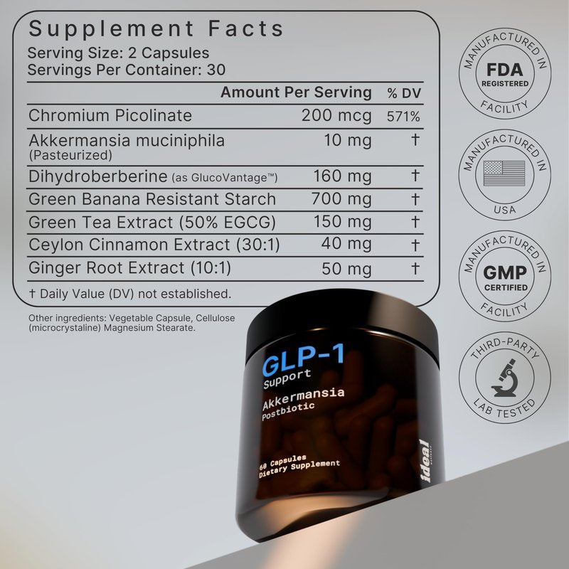 GLP-1 Booster with Akkermansia Muciniphila for Appetite Suppressant, Gut Health & Metabolism Support – Natural GLP1 Supplement with Dihydroberberine for Men & Women – Made in USA – 60 Capsules