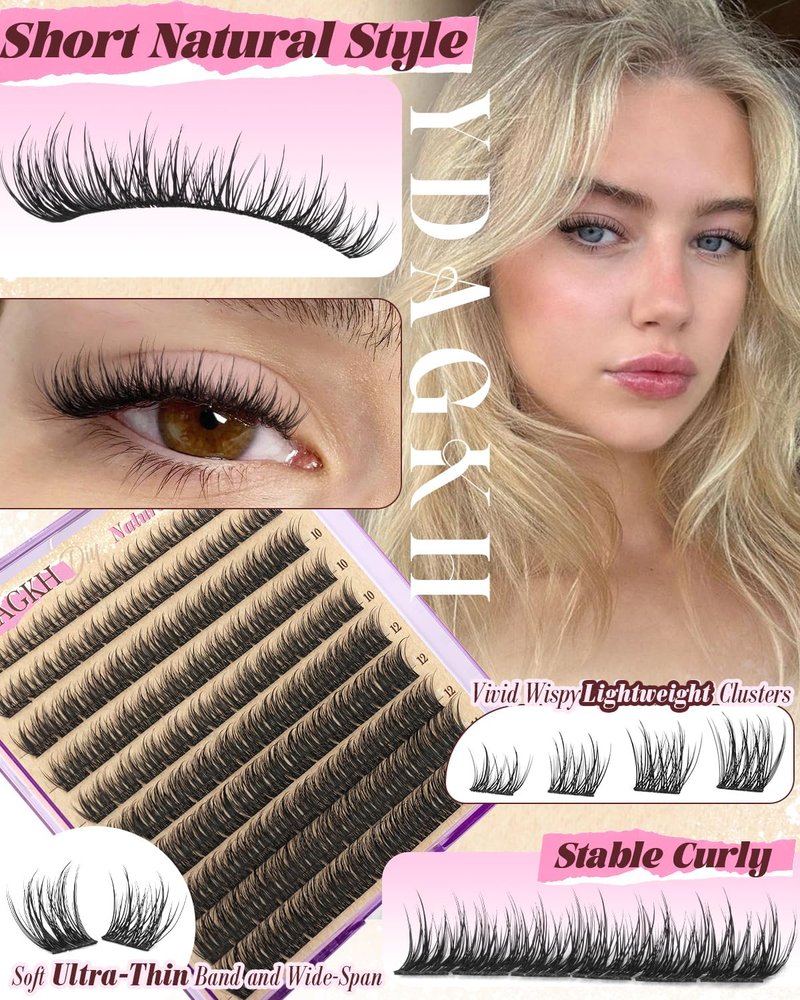 Natural Cluster Eyelashes - Short Lash Clusters 8-14mm | Ultra-Thin Band, DIY Silk Mink Extensions