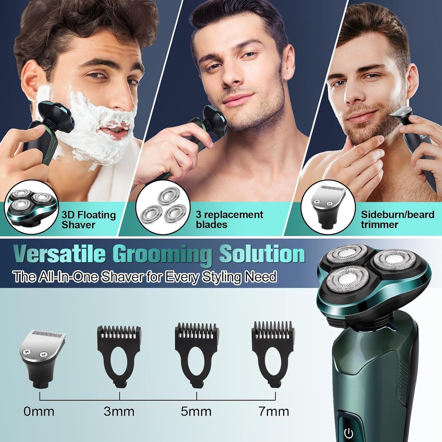 Electric Razor for Men - Rechargeable LED Display Shaver with IPX7 Waterproof Floating Head | Replaceable Blades