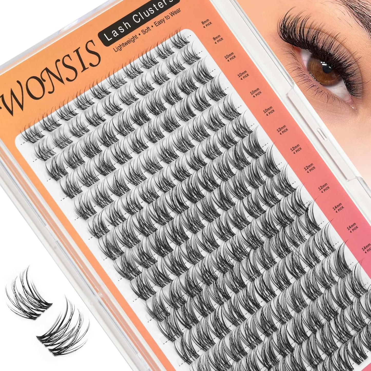 DIY Eyelash Extensions - Reusable Volume Lash Clusters for Natural Wispy Look | C Curl 14mm Pack