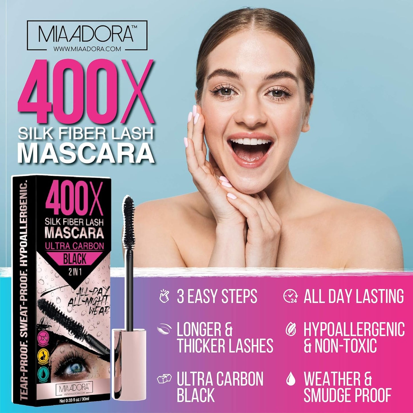 Pure Silk Fiber Lash Mascara - Ultra Black Volume & Length for Thicker Eyelashes | Waterproof & Hypoallergenic