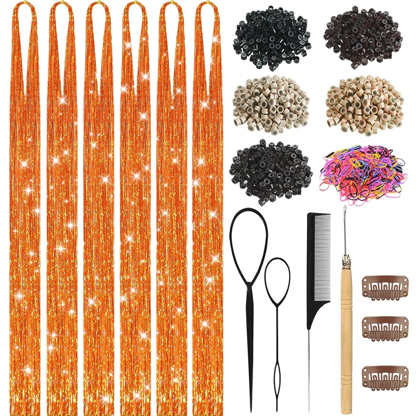 Hair Tinsel Kit - 18 Colors Holographic Hair Extensions | Heat Resistant Fairy Tinsel for Festivals & Parties