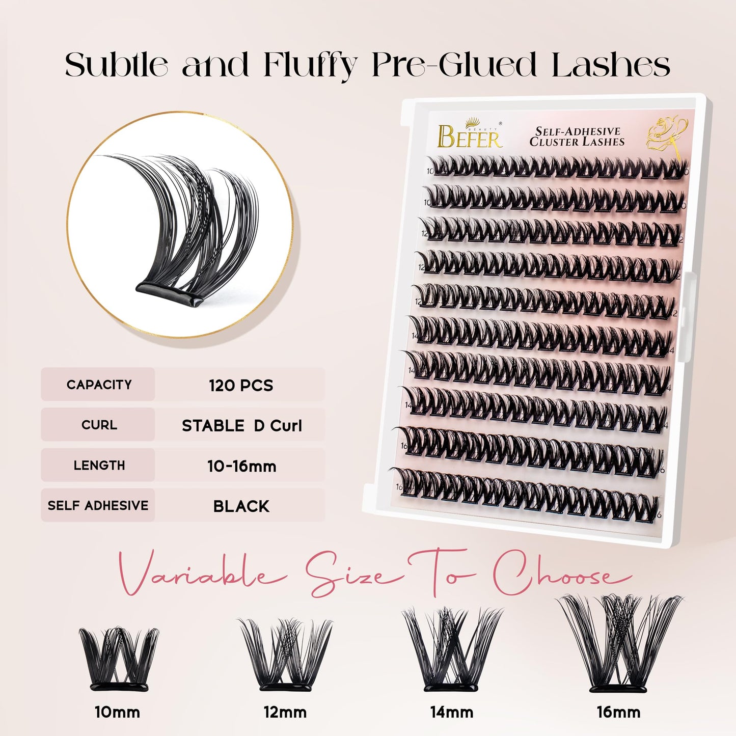 BEFER Self Adhesive Eyelashes Clusters, D Curl 10-16MM Pre Glued Lash Natural Look No Glue No Remover Needed Reusable Lashes Press on Eyelash Clusters Easy for Use DIY at Home(TYB102,Velvet)