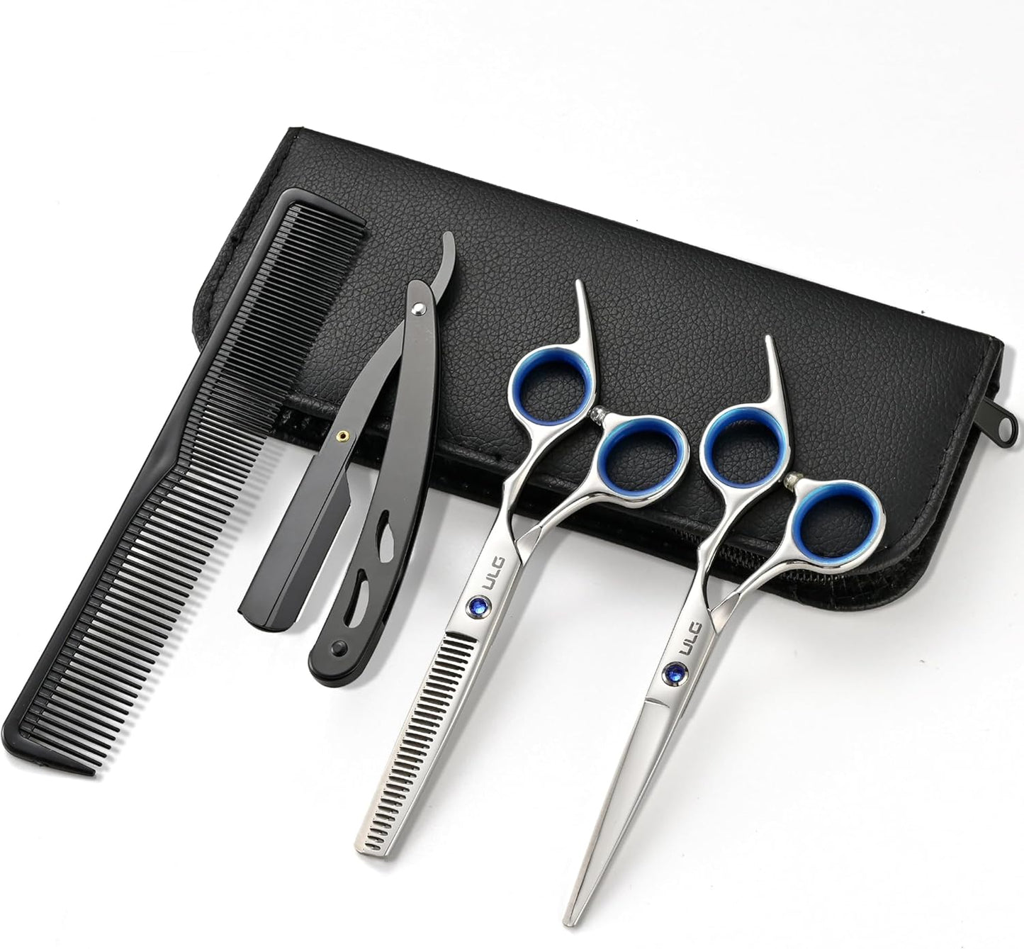 Professional Hair Cutting Scissors Kit - Thinning Shears & Razor Edge | 6.5 Inch Japanese Stainless Steel, Black